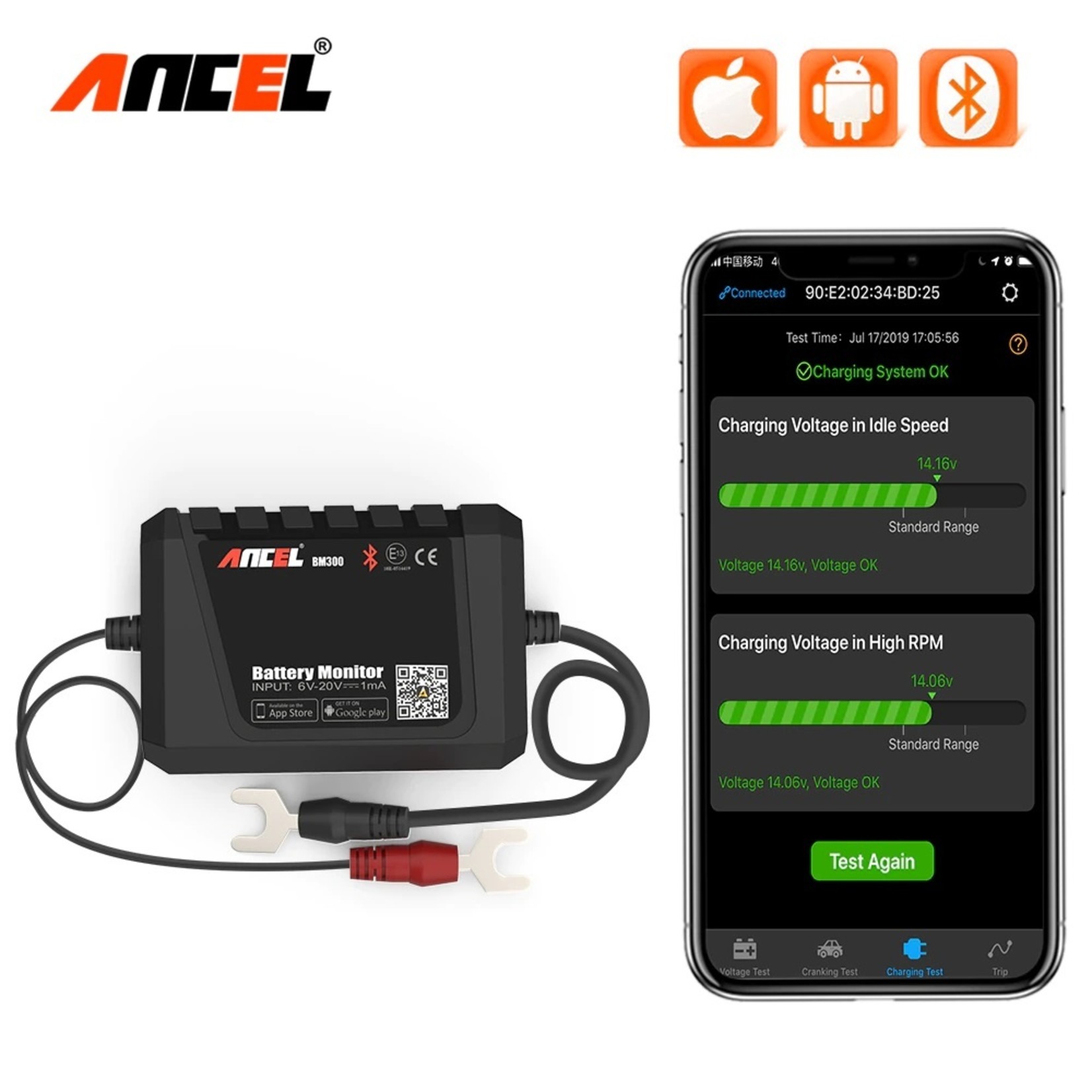 Ancel ANCEL BM300 Auto Batterij Tester Auto 12V Auto Batterij Analyzer Android IOS Circuit Elektrisch Systeem OBD2 Scanner Batterij Tester