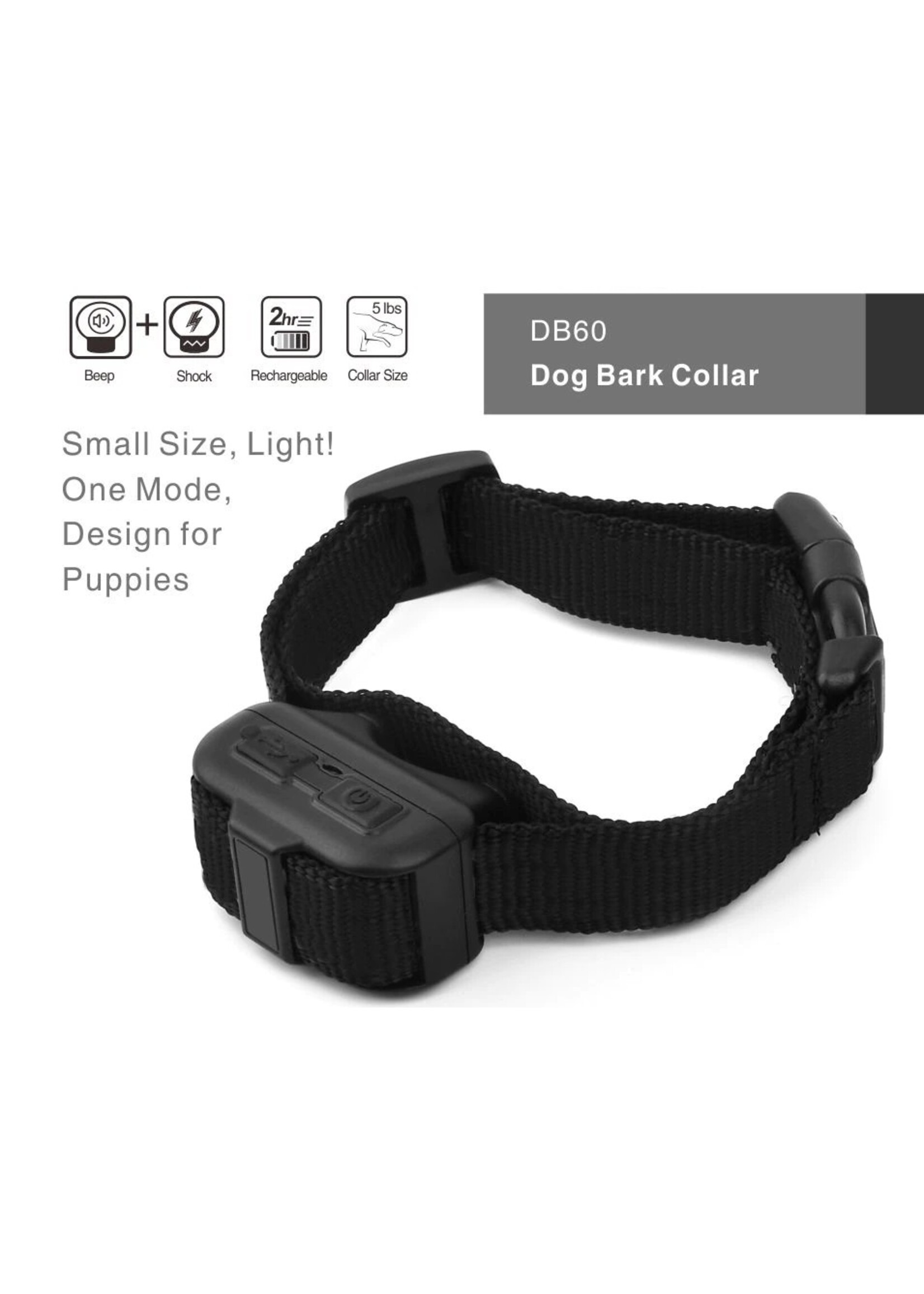 Kleine hond anti blafhalsband - oplaadbare hondentraining elektrische halsband - geen blafcontrole voor puppy hond met schokmodus