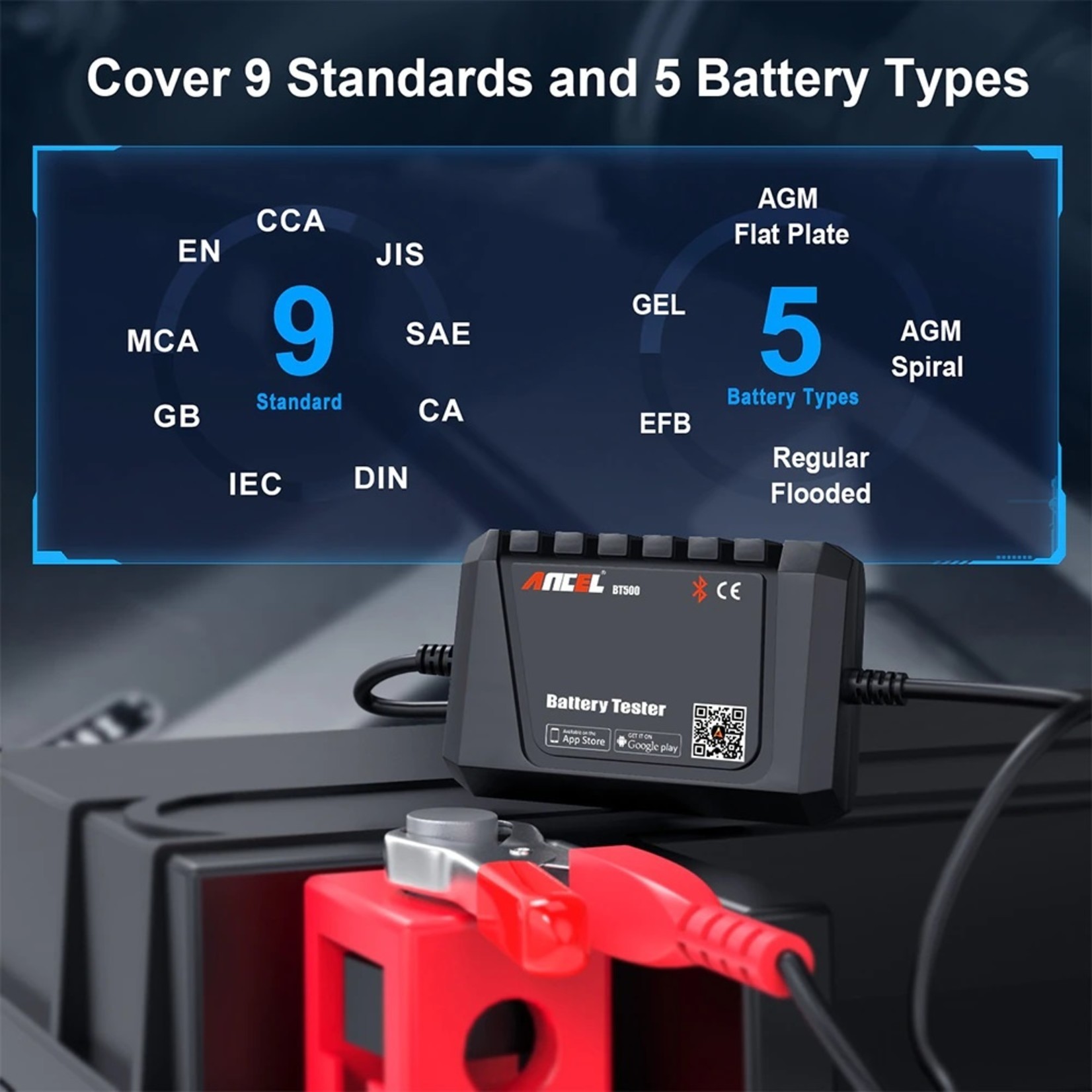 Ancel ANCEL BT500 Auto Batterij Tester Bluetooth 12V Auto Elektrische Circuit Zwengelbelasting Test Analyzer Opladen Tester Voor Android/IOS