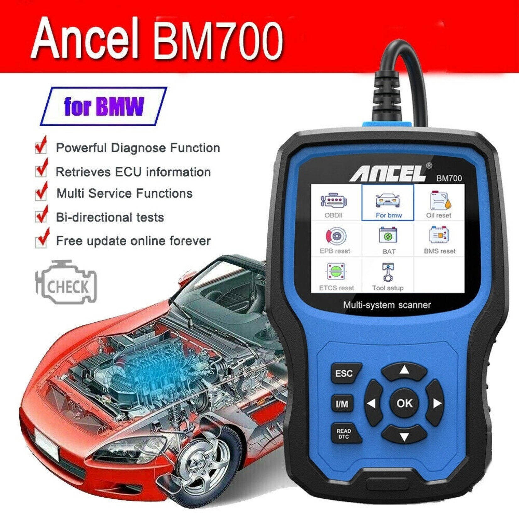 Ancel ANCEL BM700 Volledige Systeem OBD2 Automotive Scanner Code Reader Olie Batterij EPB Airbag TPMS Reset Auto Diagnostic Tool voor BMW MINI