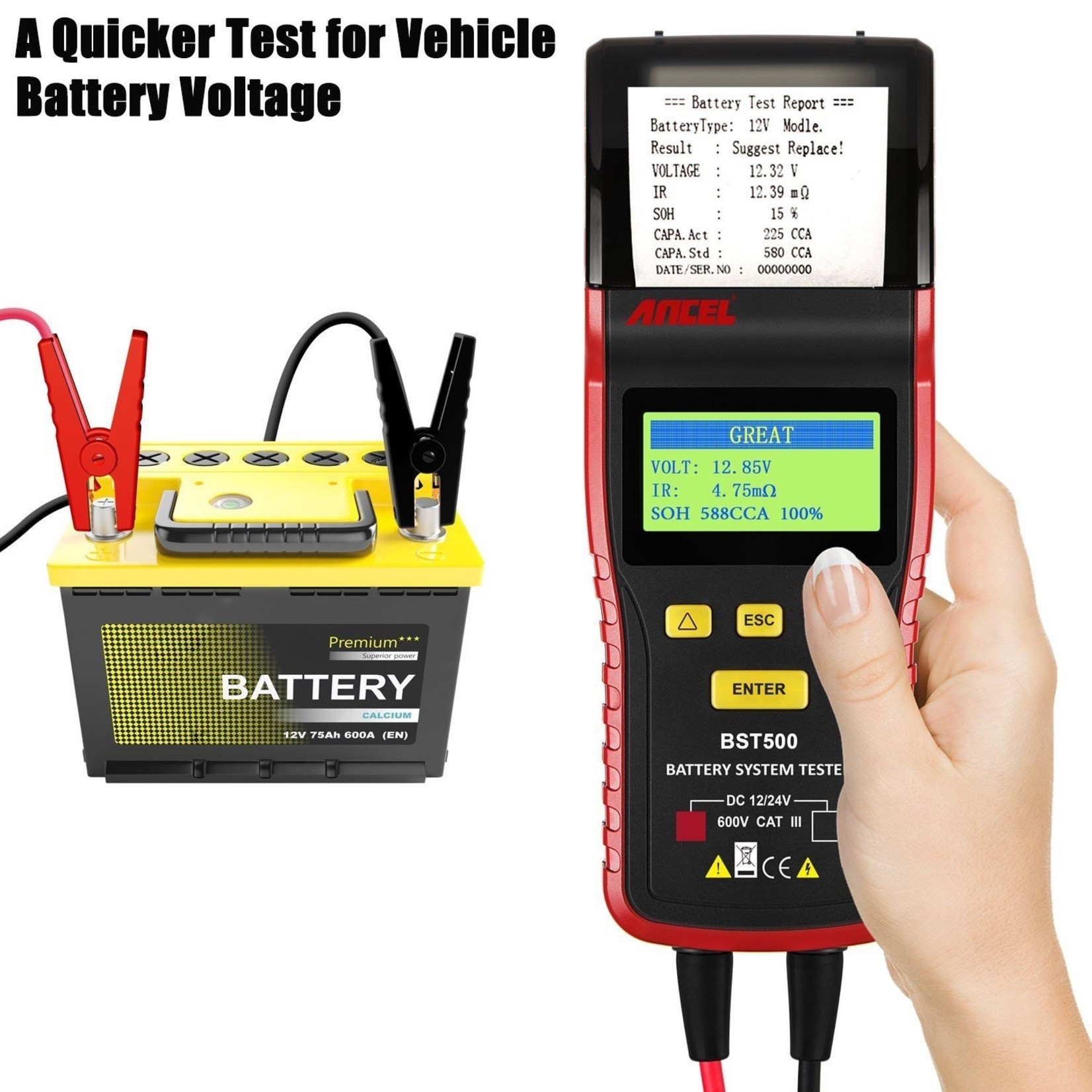 Ancel ANCEL BST500 12V Auto Batterij Tester 24V Truck Batterij Scanner Met Thermische Printer Ondersteuning Meerdere Rating Batterij Analyzer