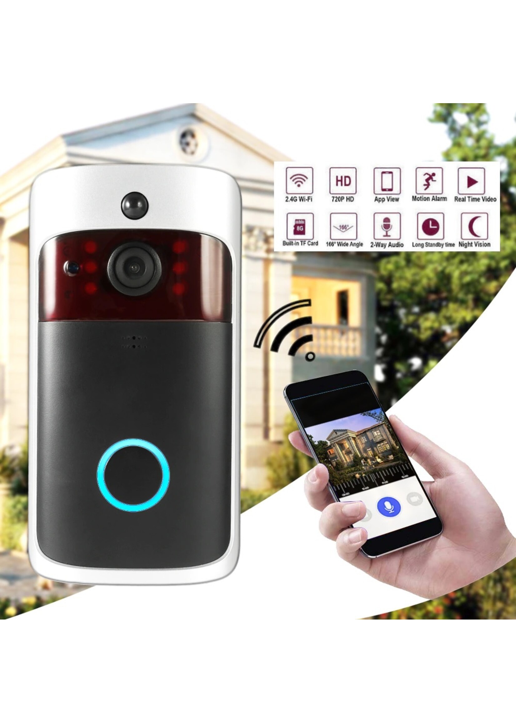 Slimme draadloze wifi-beveiligingsdeurbel Slimme videodeurtelefoon Visuele opname Laag stroomverbruik Remote Home Monitoring