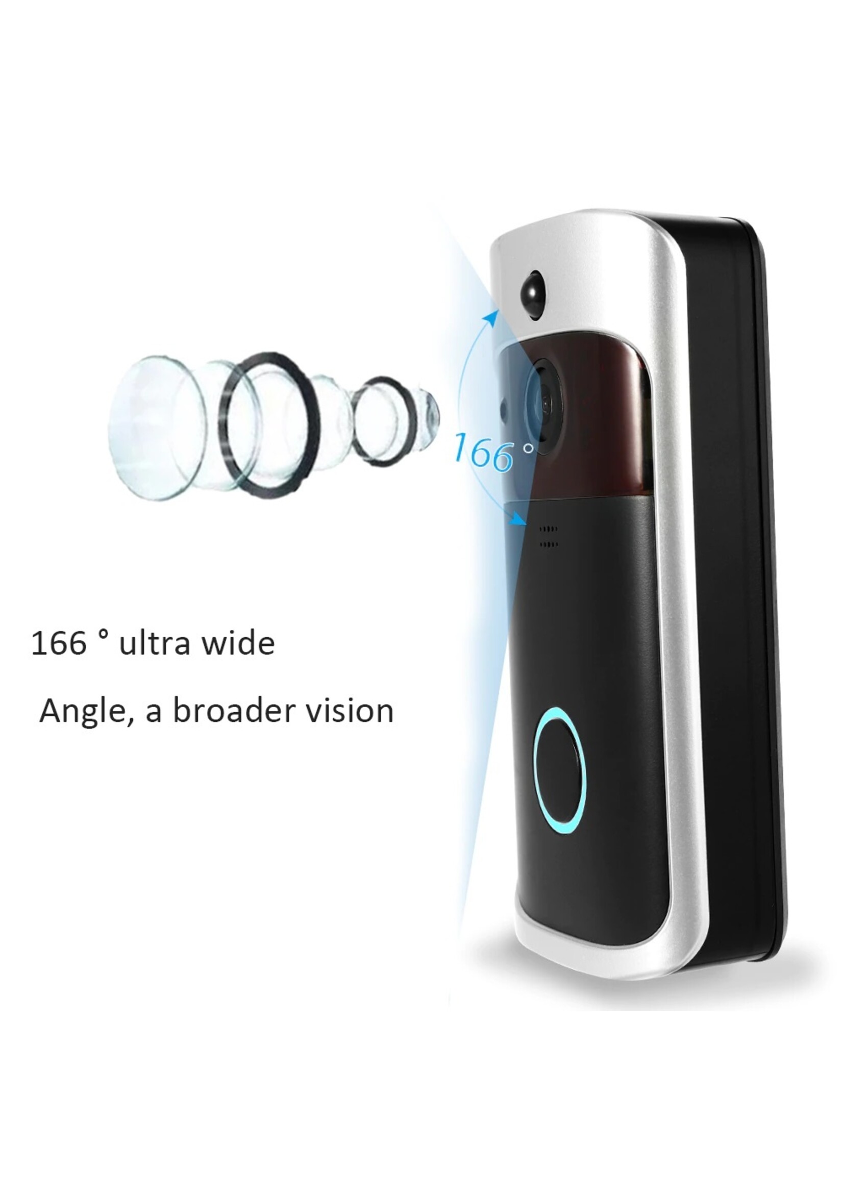 Slimme draadloze wifi-beveiligingsdeurbel Slimme videodeurtelefoon Visuele opname Laag stroomverbruik Remote Home Monitoring