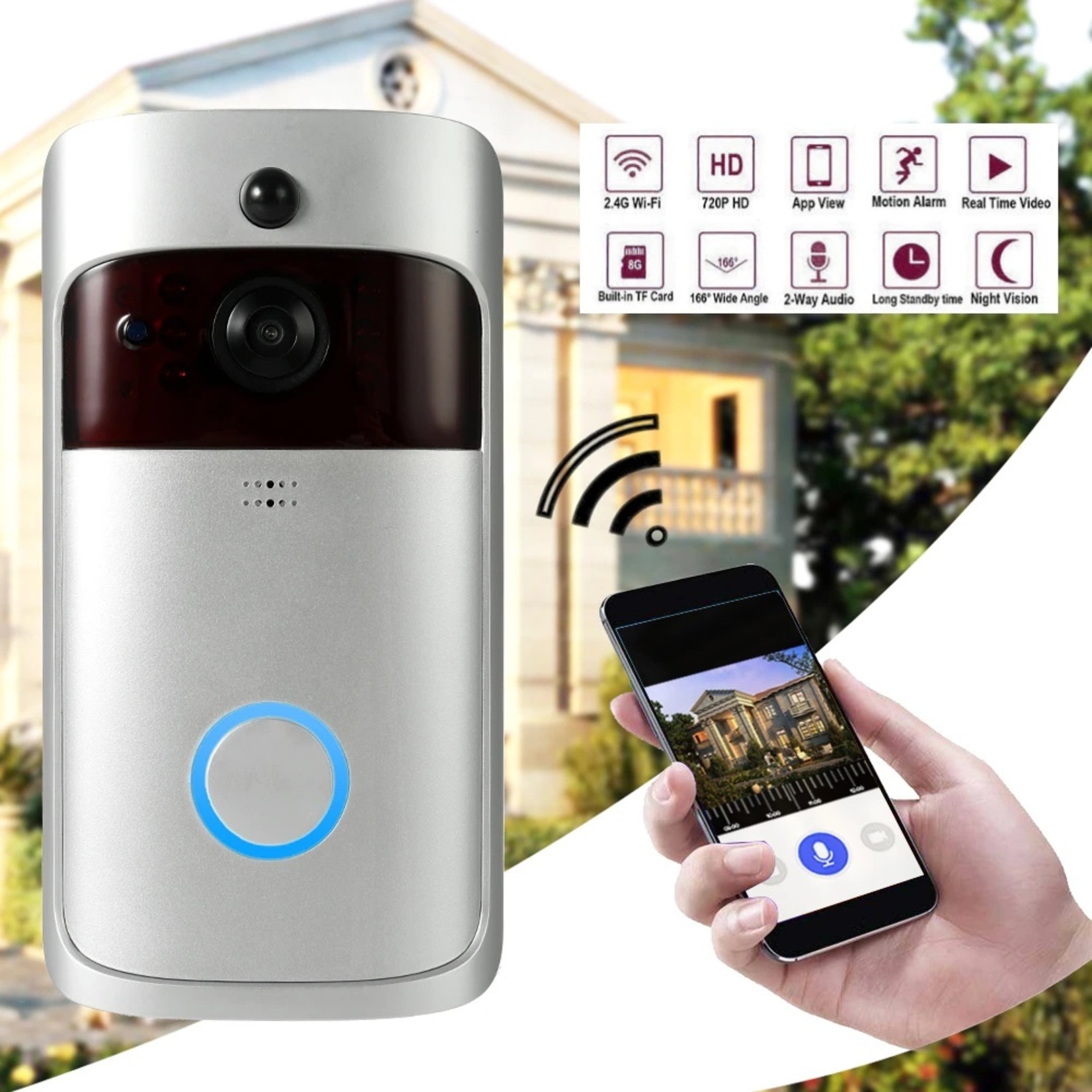 Slimme draadloze wifi-beveiligingsdeurbel Slimme videodeurtelefoon Visuele opname Laag stroomverbruik Remote Home Monitoring