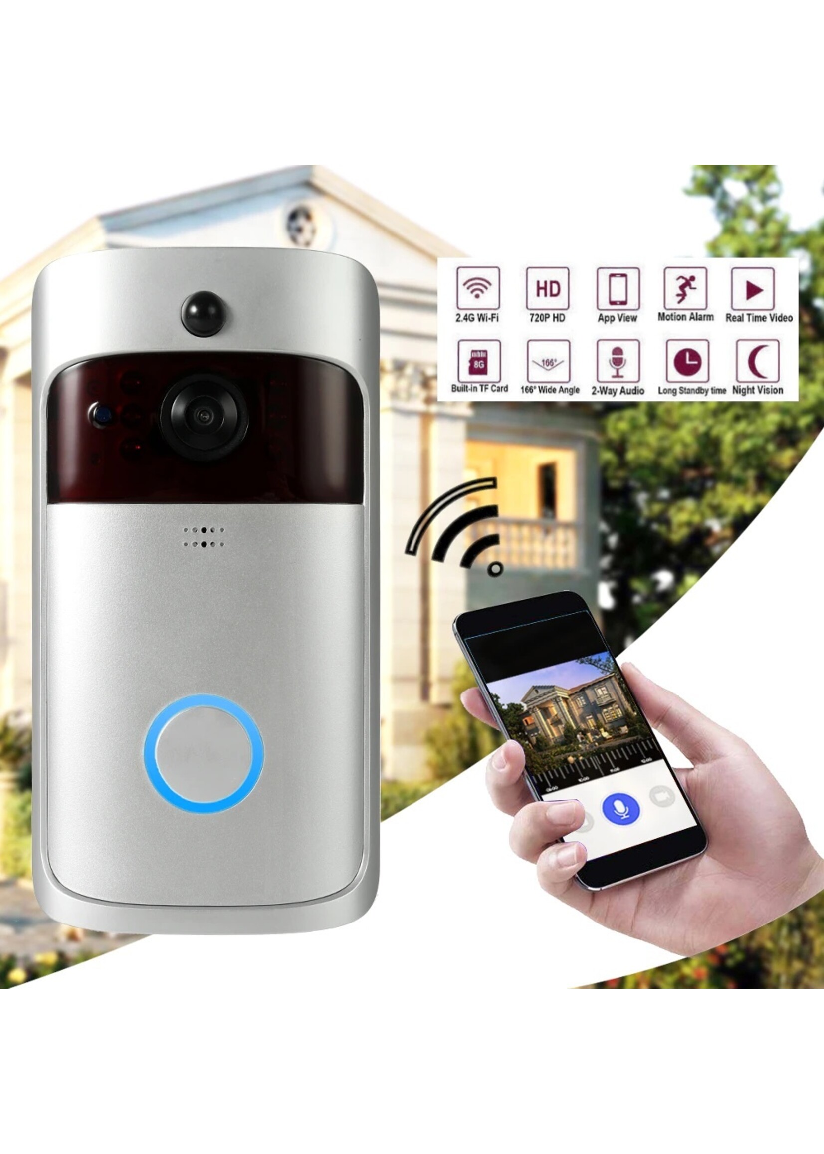 Slimme draadloze wifi-beveiligingsdeurbel Slimme videodeurtelefoon Visuele opname Laag stroomverbruik Remote Home Monitoring