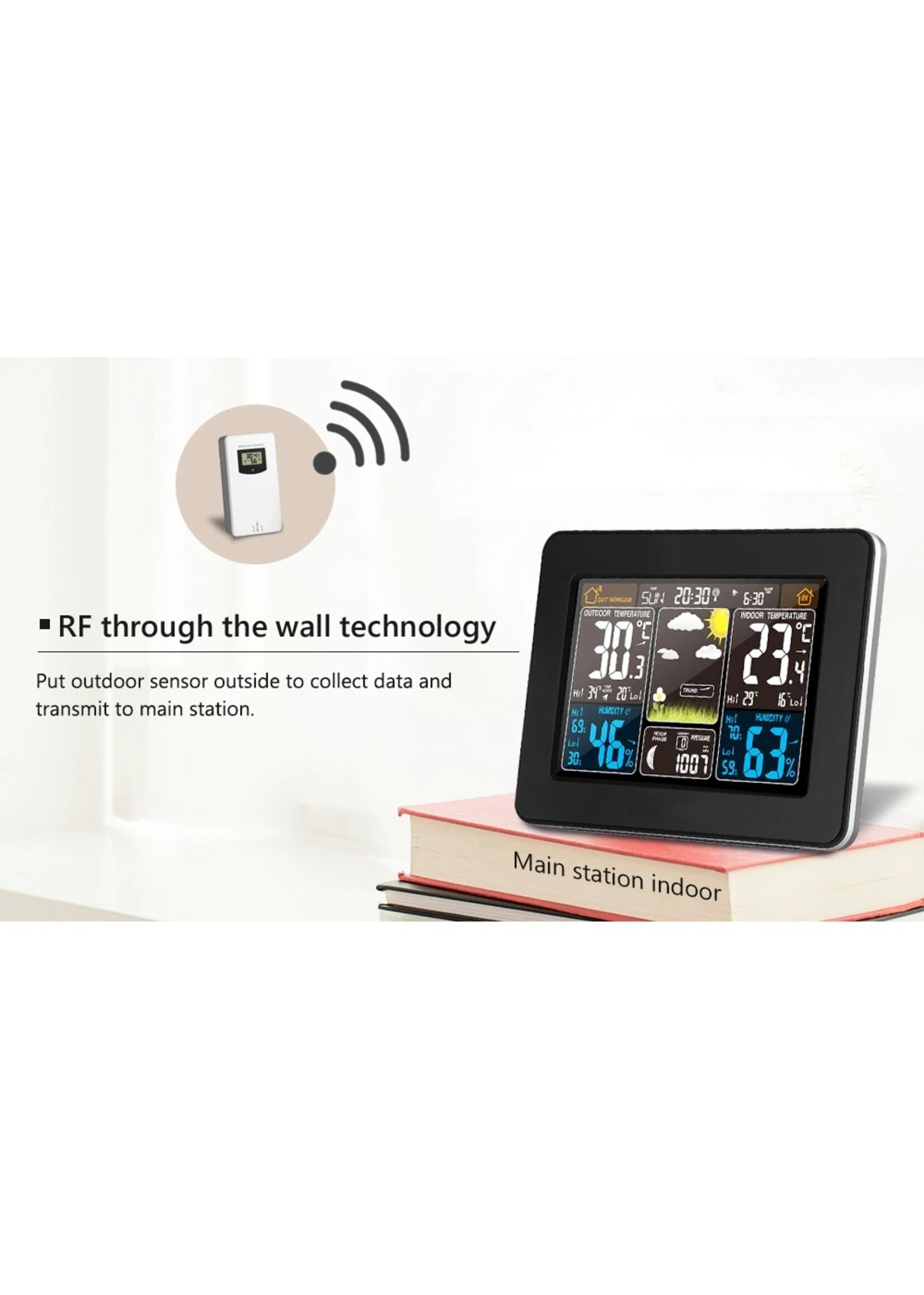FanJu FJ3365 Weerstation – Draadloos - Binnen Buiten Sensor - Thermometer Hygrometer Digitale Wekker Barometer Voorspelling