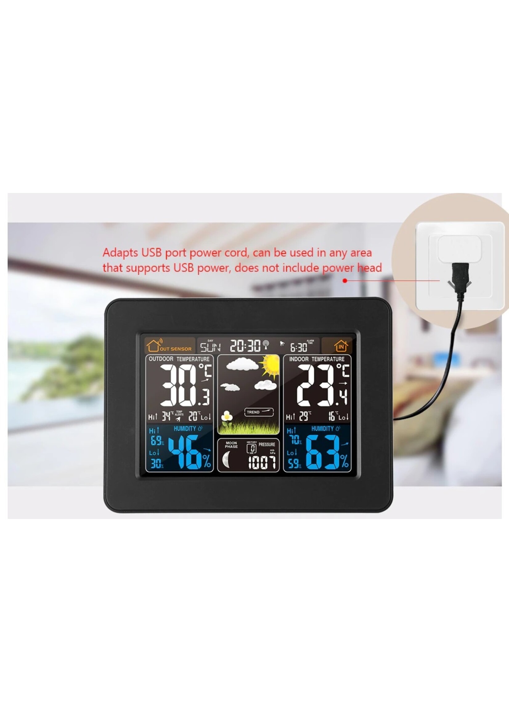 FanJu FJ3365 Weerstation – Draadloos - Binnen Buiten Sensor - Thermometer Hygrometer Digitale Wekker Barometer Voorspelling
