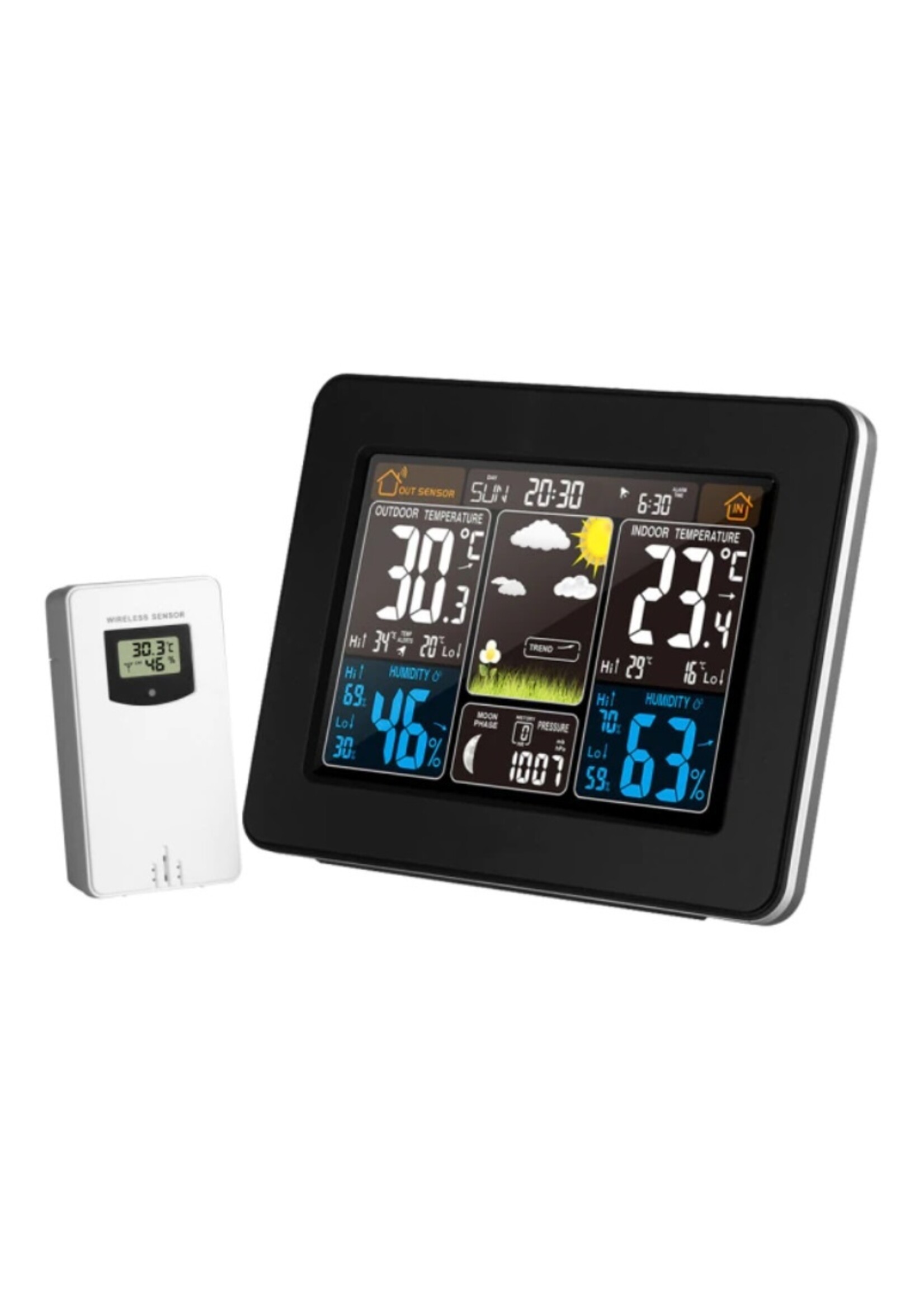 FanJu FJ3365 Weerstation – Draadloos - Binnen Buiten Sensor - Thermometer Hygrometer Digitale Wekker Barometer Voorspelling