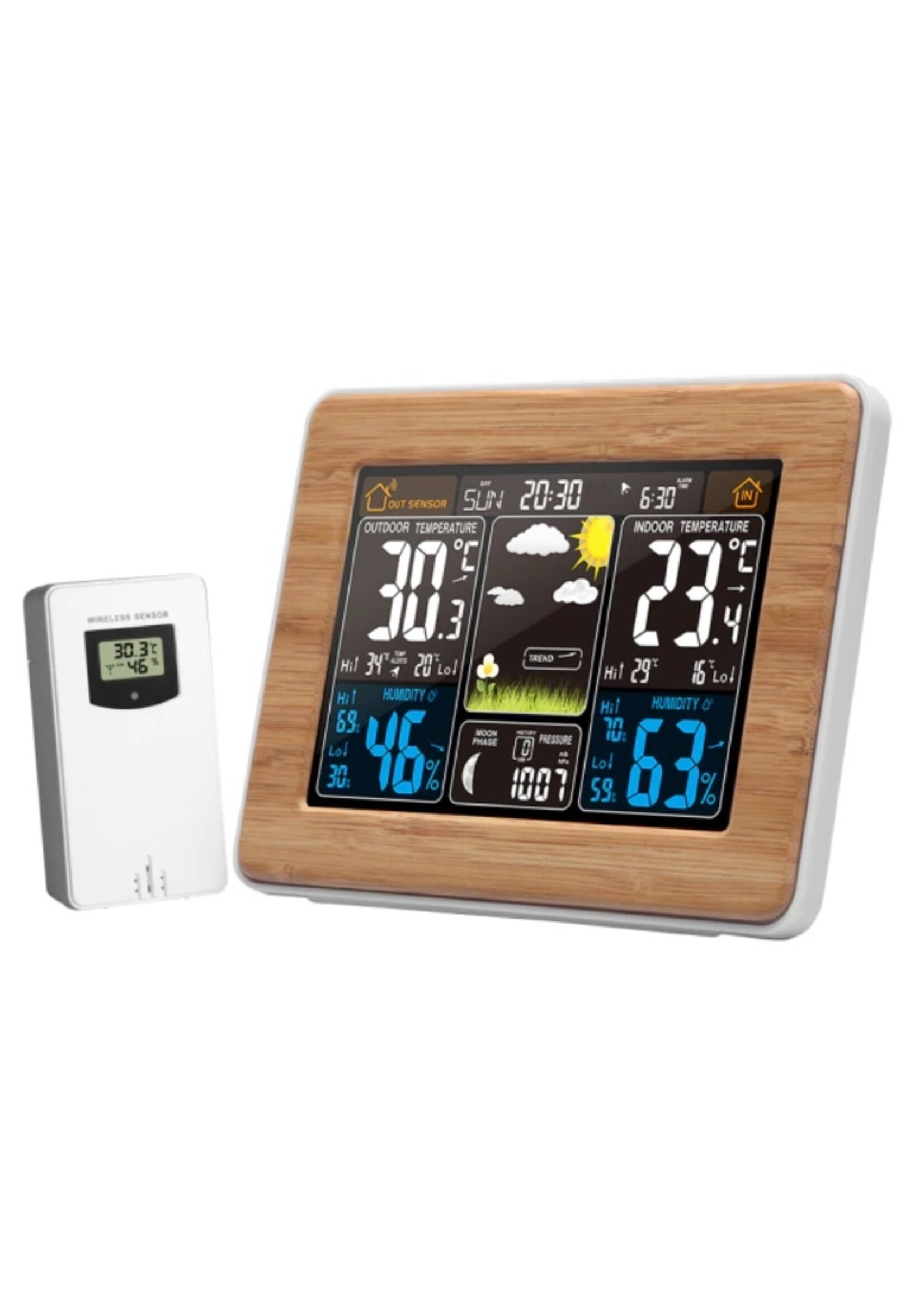 FanJu FJ3365 Weerstation – Draadloos - Binnen Buiten Sensor - Thermometer Hygrometer Digitale Wekker Barometer Voorspelling
