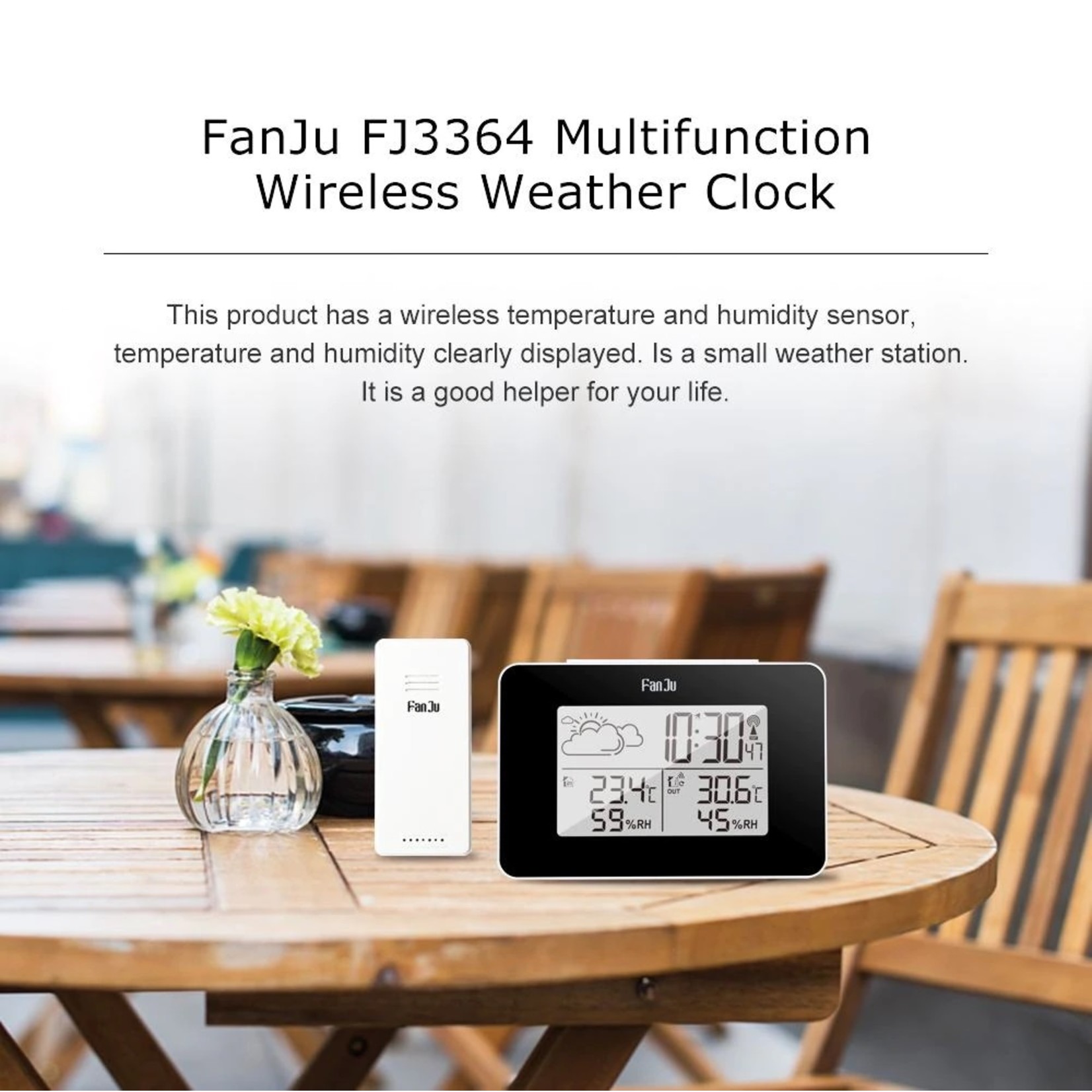 FanJu FJ3364 Digitale wekker Weerstation Draadloze sensor Hygrometer Thermometer