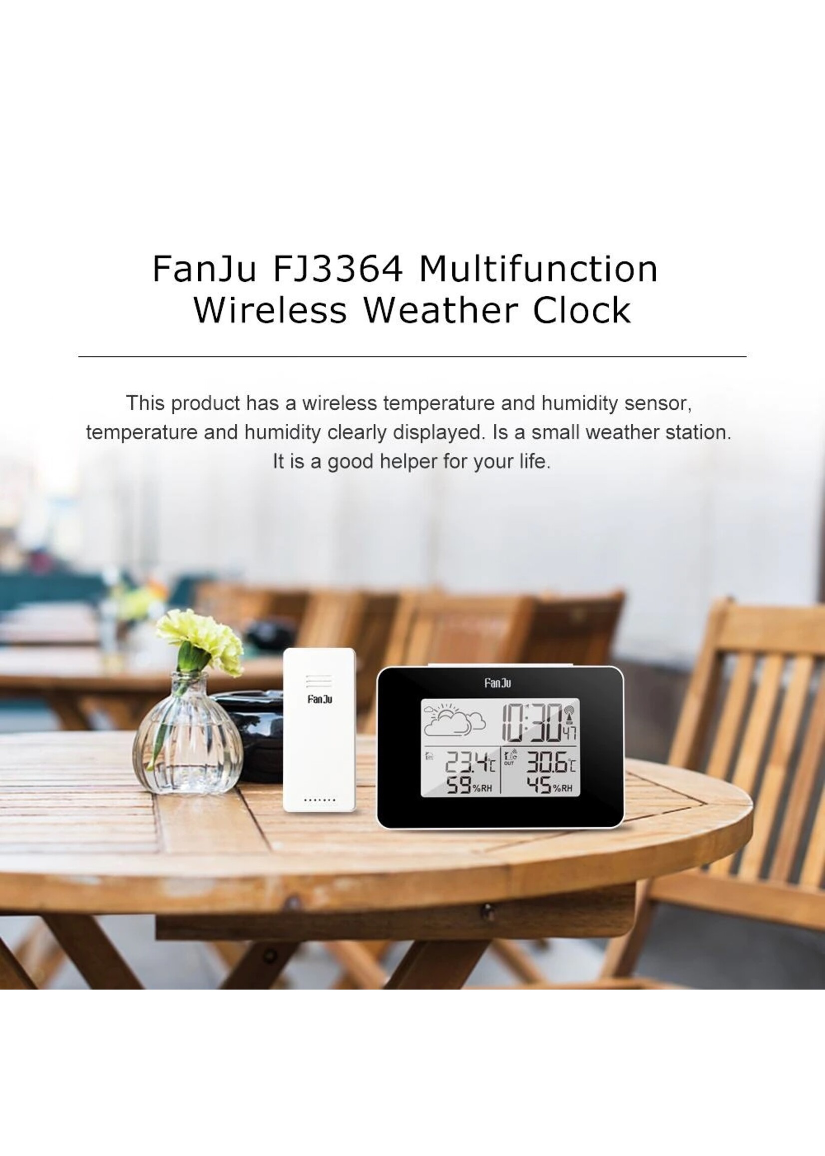 FanJu FJ3364 Digitale wekker Weerstation Draadloze sensor Hygrometer Thermometer