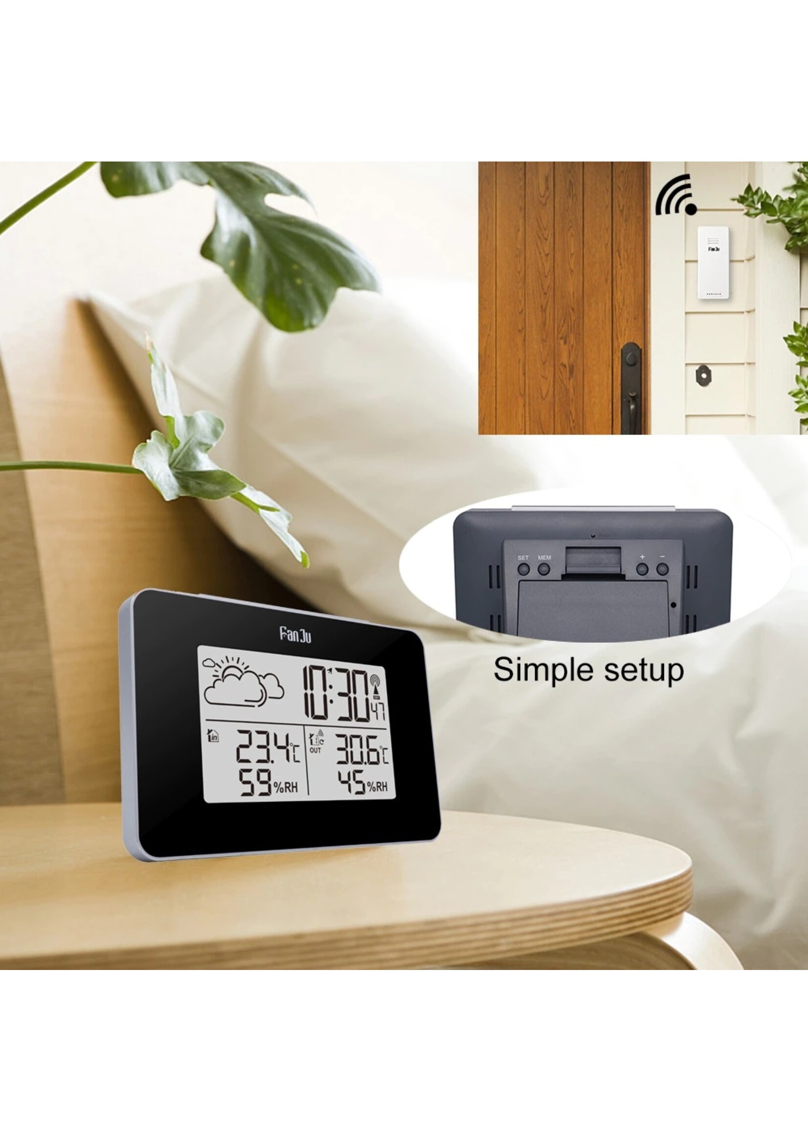 FanJu FJ3364 Digitale wekker Weerstation Draadloze sensor Hygrometer Thermometer