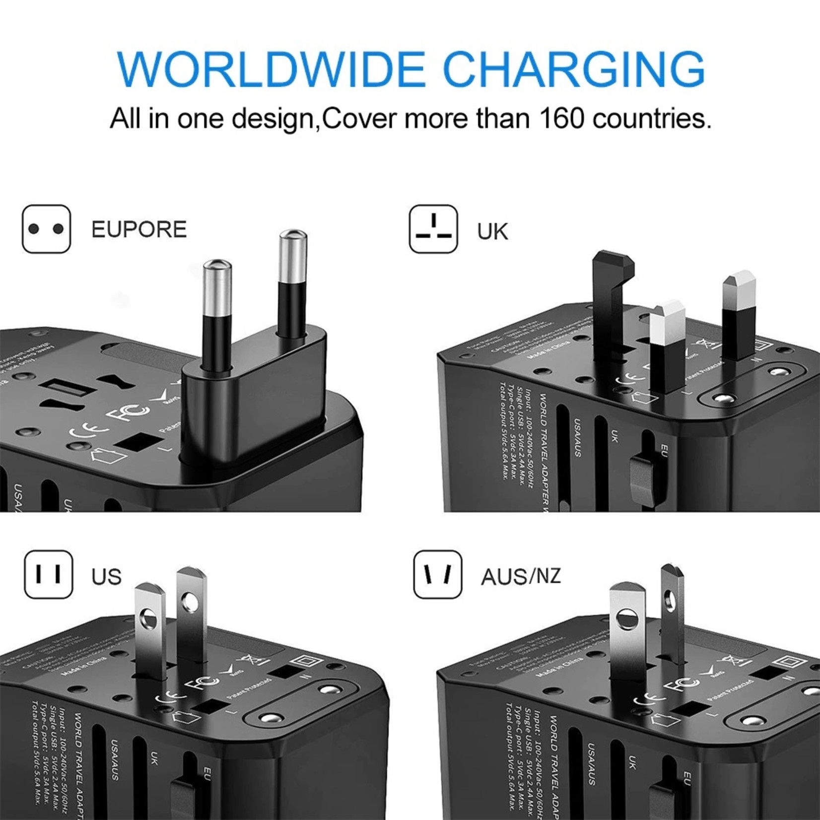 Rdxone Plug Adapter reisadapter Universele Power Adapter Oplader voor US UK EU AU muur Elektrische Stekkers Converter