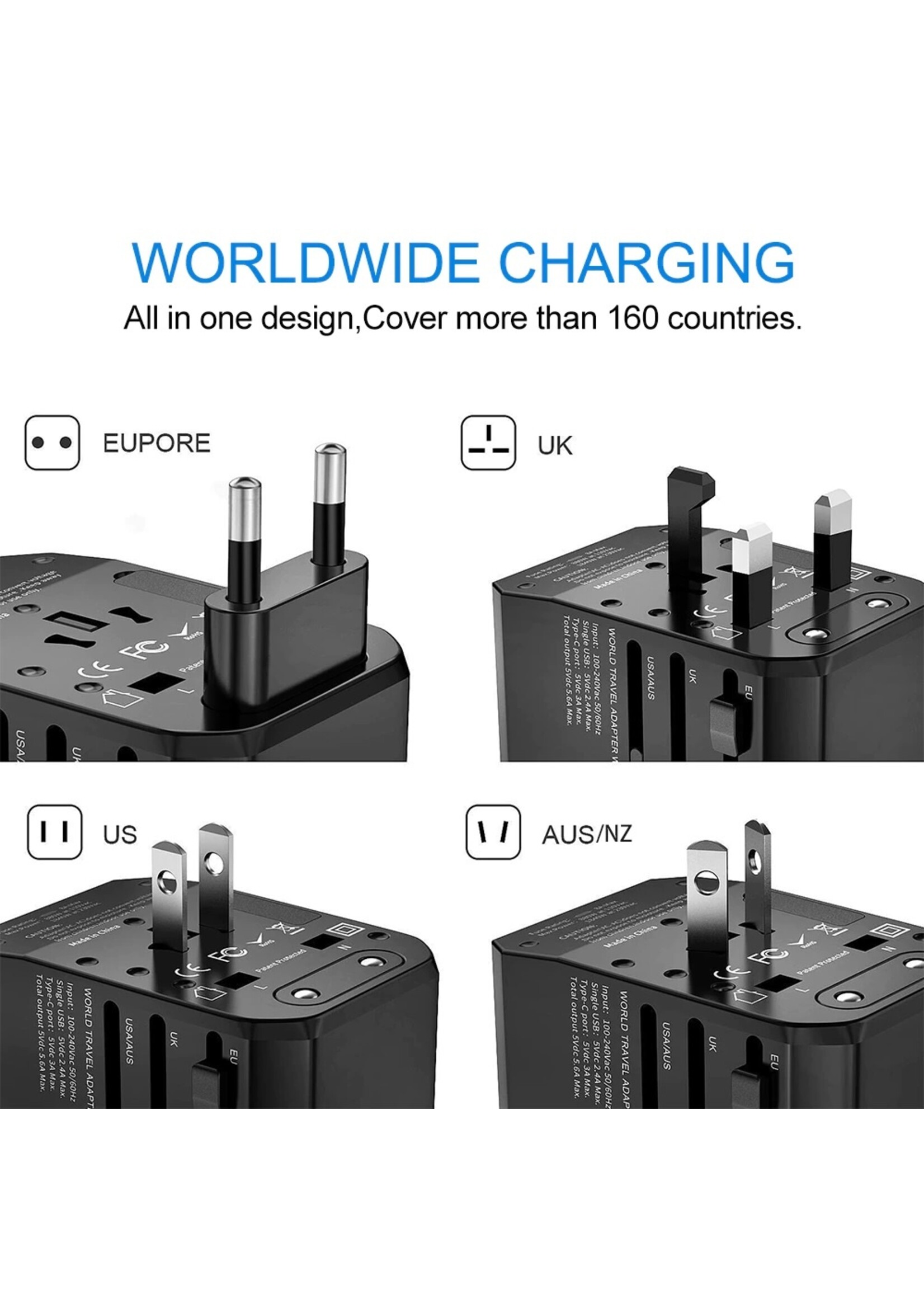 Rdxone Plug Adapter reisadapter Universele Power Adapter Oplader voor US UK EU AU muur Elektrische Stekkers Converter