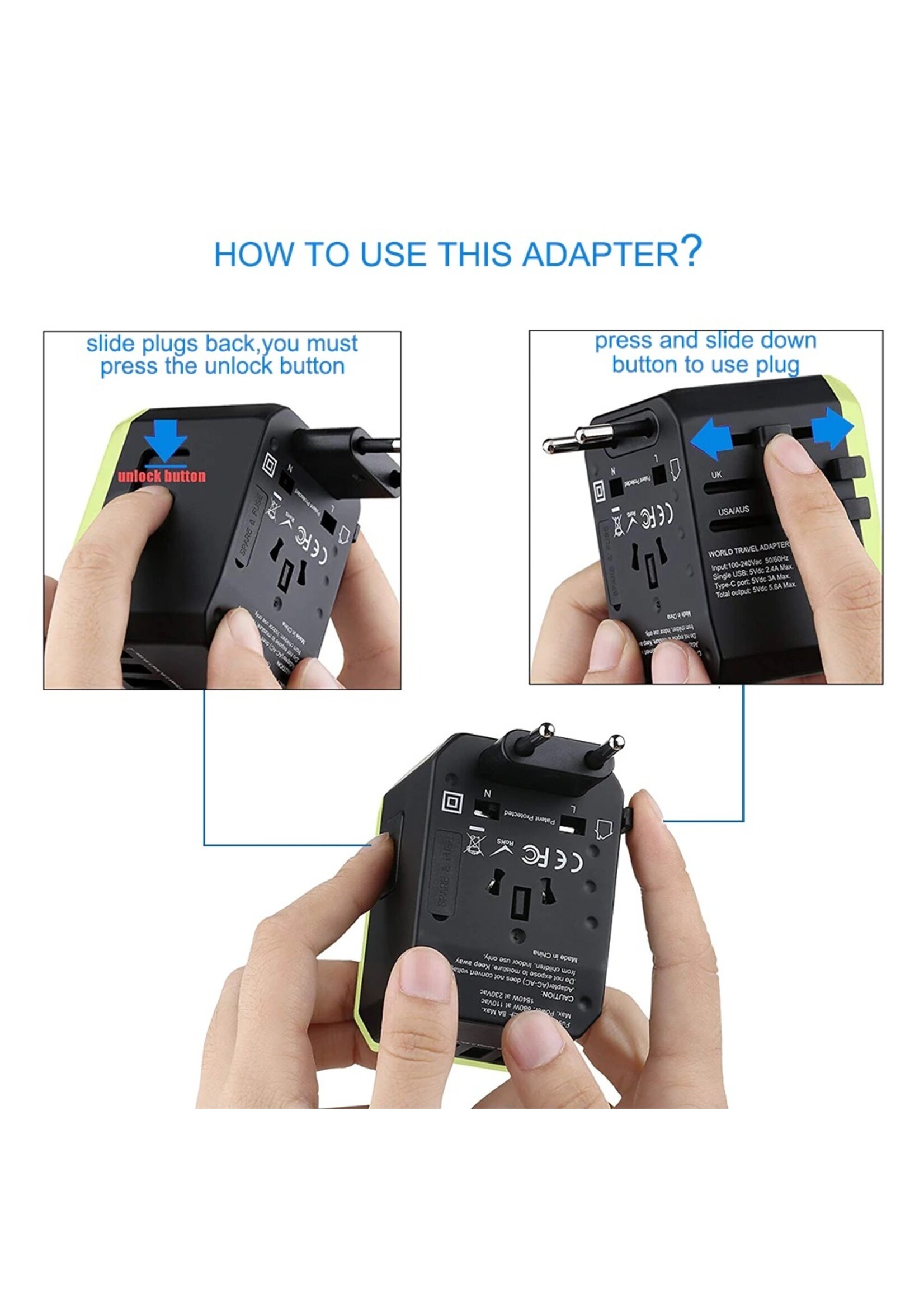 Rdxone Plug Adapter reisadapter Universele Power Adapter Oplader voor US UK EU AU muur Elektrische Stekkers Converter