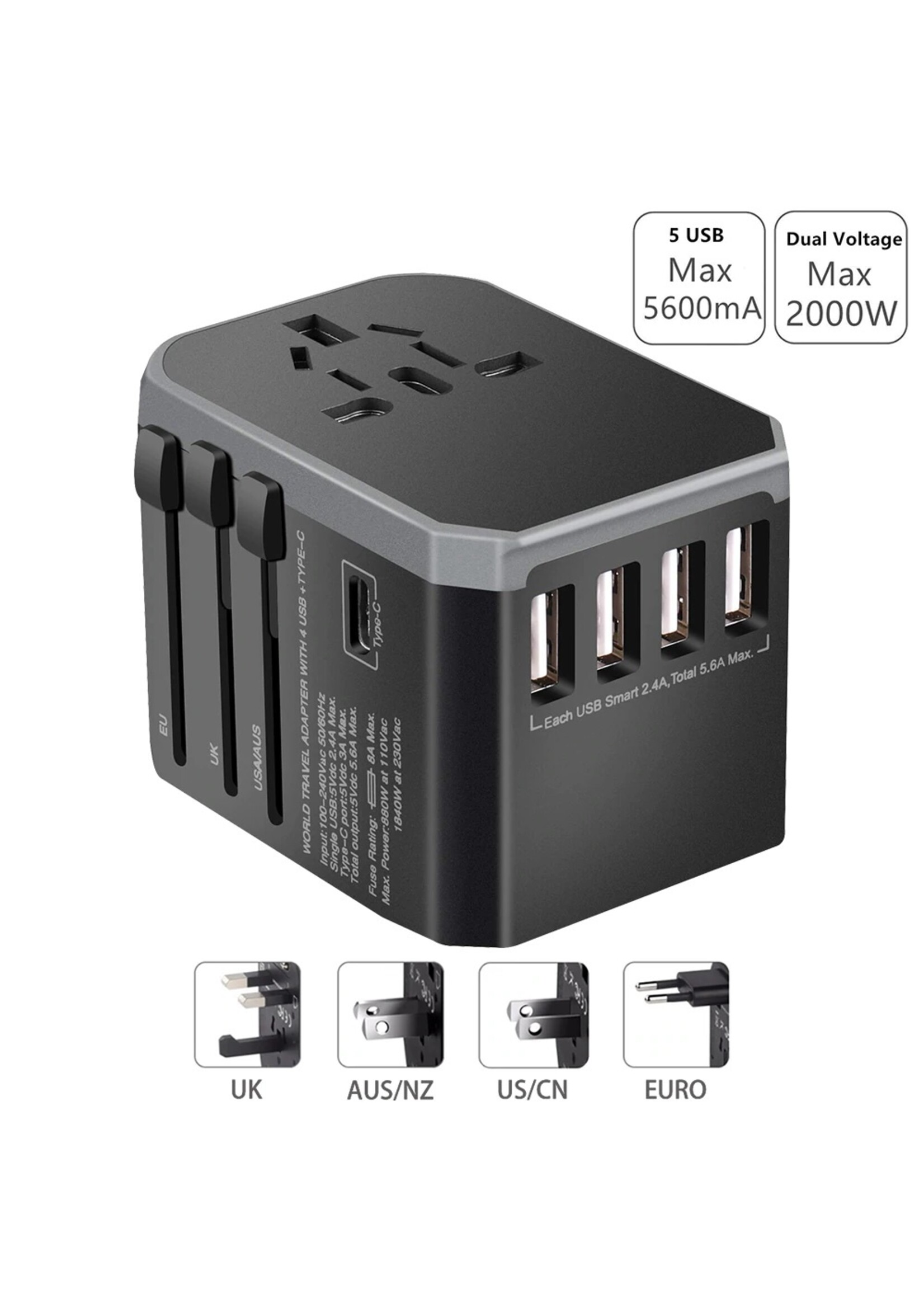 Rdxone Plug Adapter reisadapter Universele Power Adapter Oplader voor US UK EU AU muur Elektrische Stekkers Converter