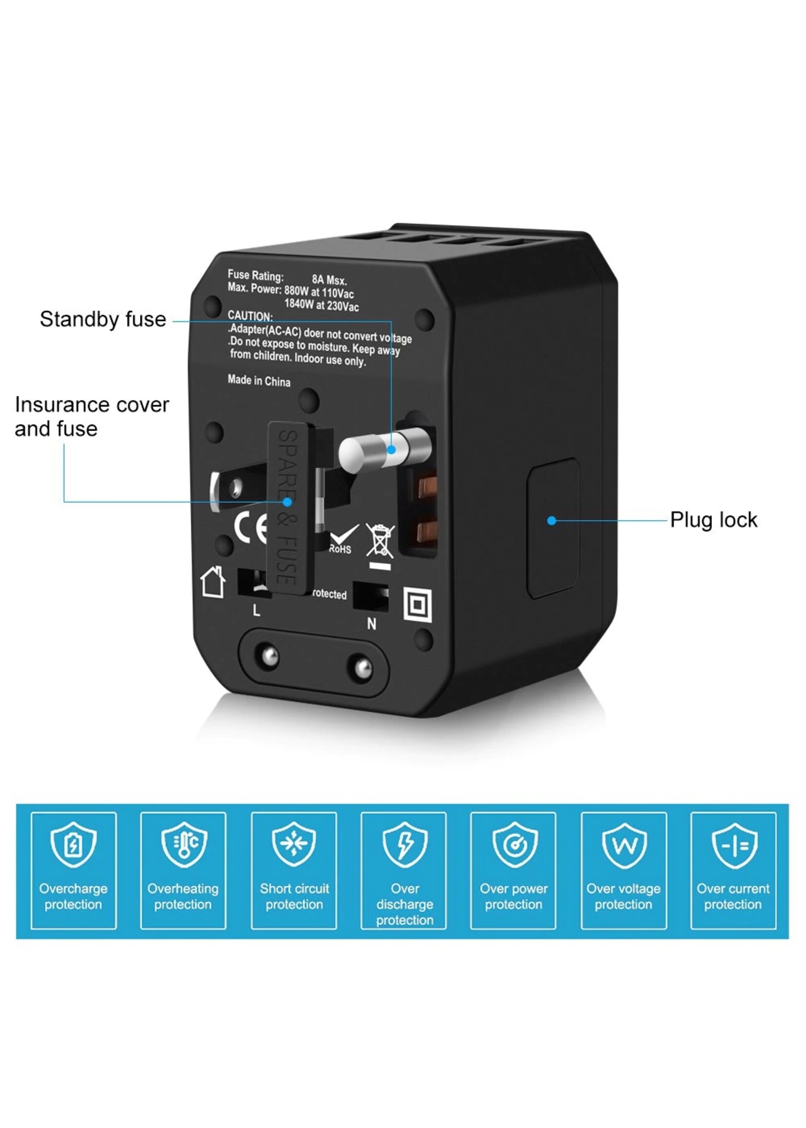 Rdxone Plug Adapter reisadapter Universele Power Adapter Oplader voor US UK EU AU muur Elektrische Stekkers Converter