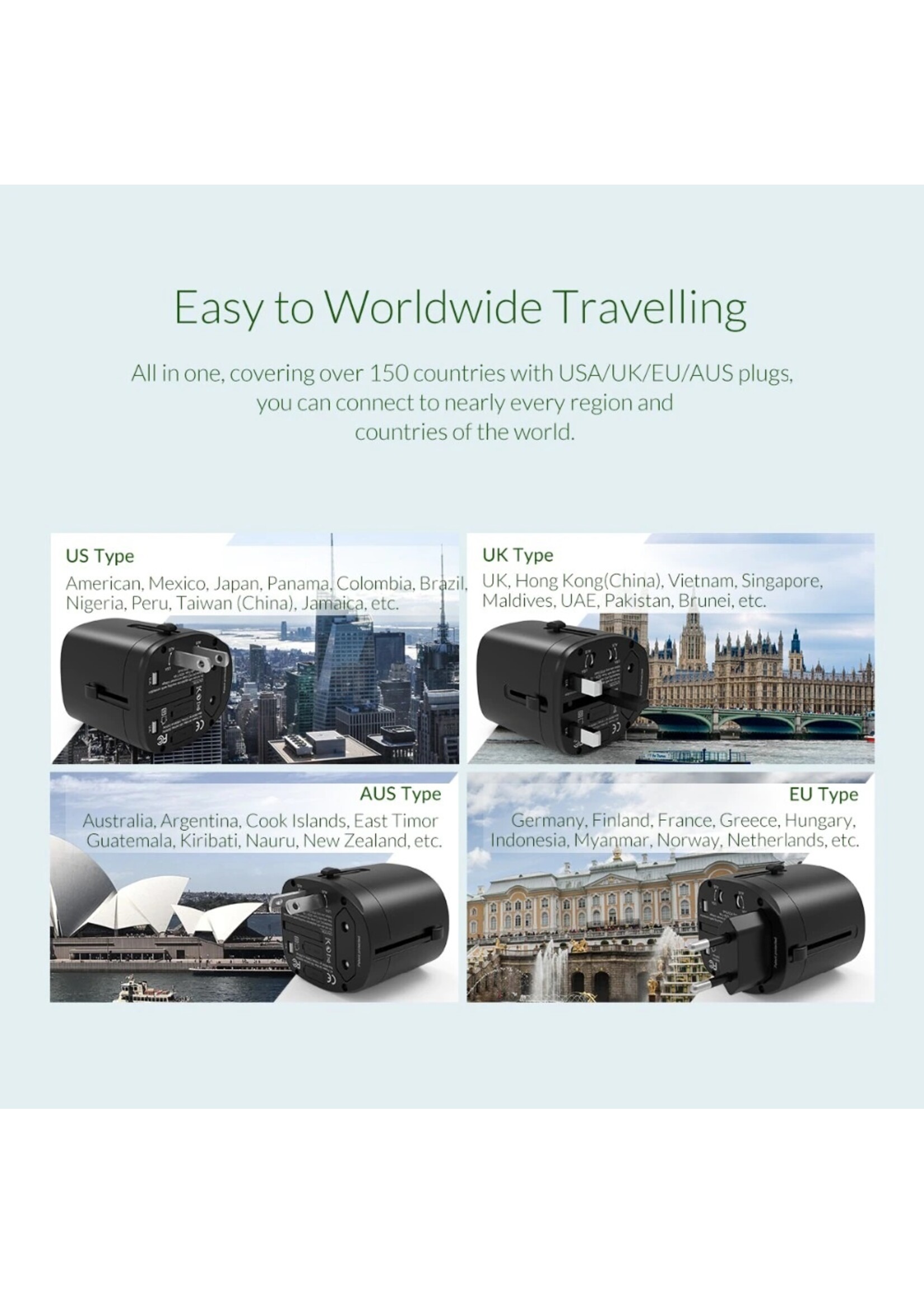 ORICO Universele Internationale Plug Oplader Adapter Voor Reizen 100-240V Spanning EU US UK AU USB Socket Multi-country Adapter
