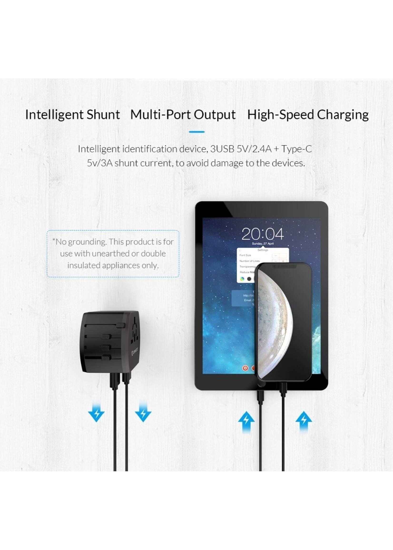 UTT-3U1C 2 USB-ADAPTER UK US AU EU MULTINATIONALE REISCONVERTERS STOPCONTACT OPLADER ZWART
