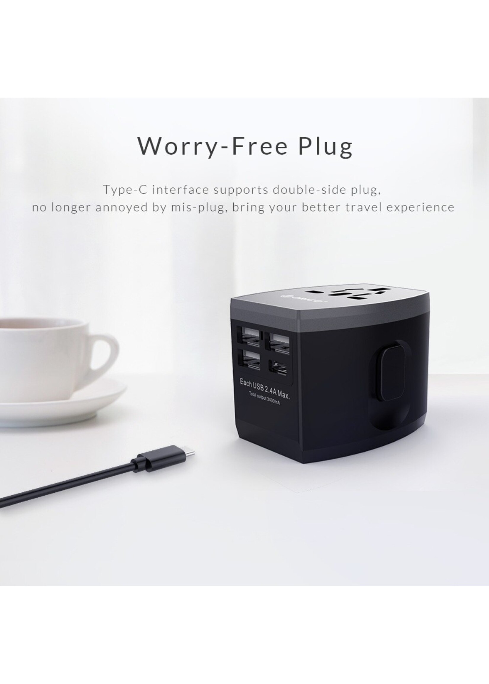 UTT-3U1C 2 USB-ADAPTER UK US AU EU MULTINATIONALE REISCONVERTERS STOPCONTACT OPLADER ZWART