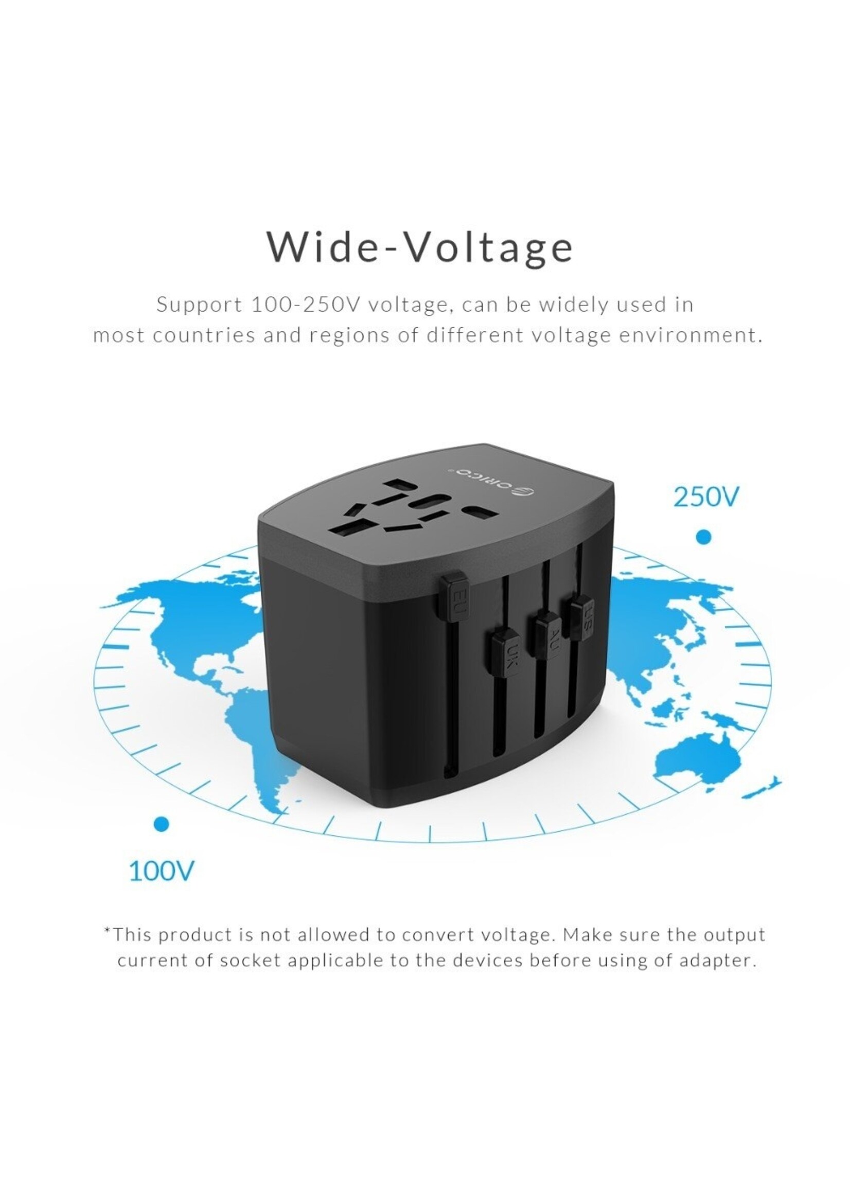 UTT-3U1C 2 USB-ADAPTER UK US AU EU MULTINATIONALE REISCONVERTERS STOPCONTACT OPLADER ZWART