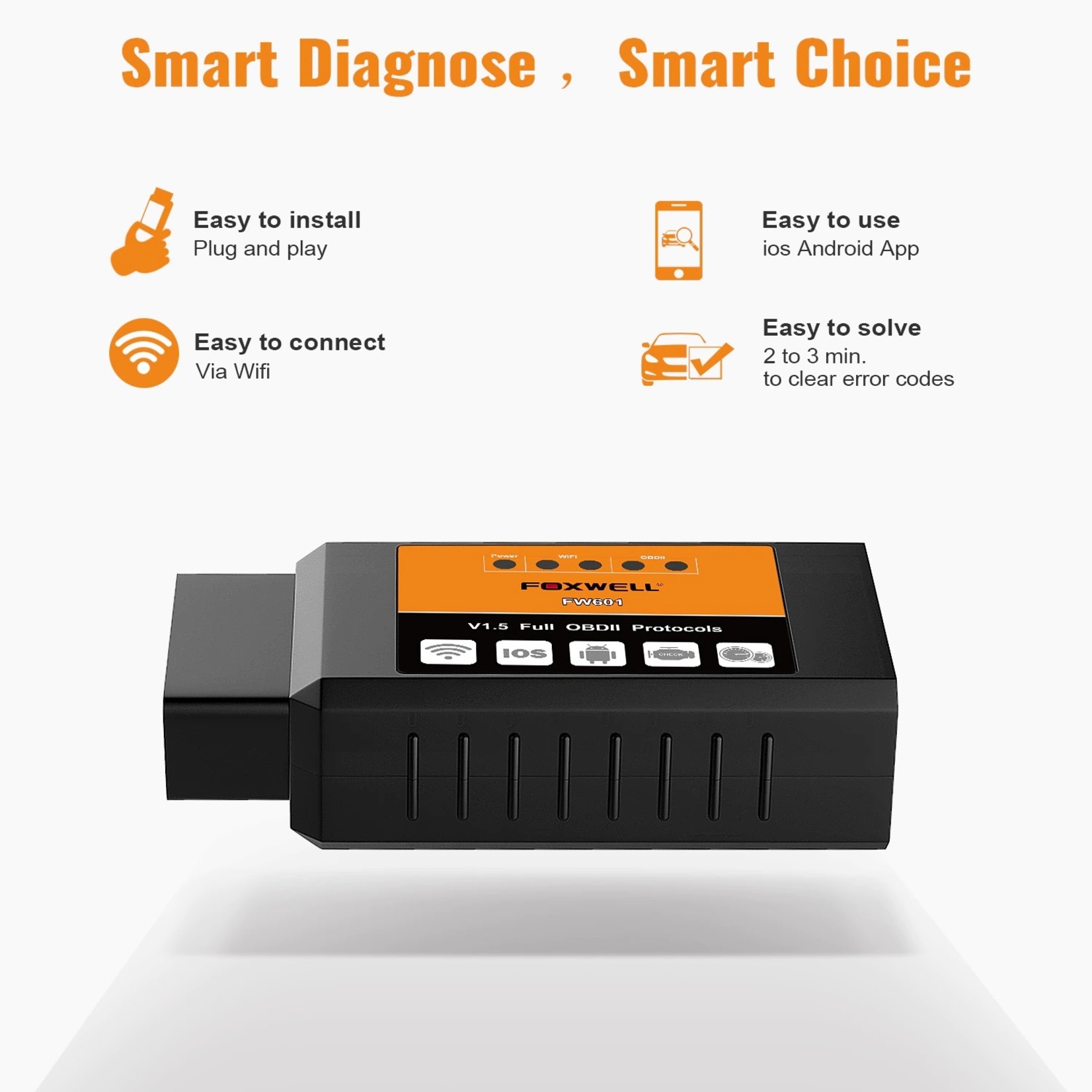 Foxwell FOXWELL OBD2 WiFi ELM327 V 1.5 Scanner Auto OBDII-scantool voor IOS Android