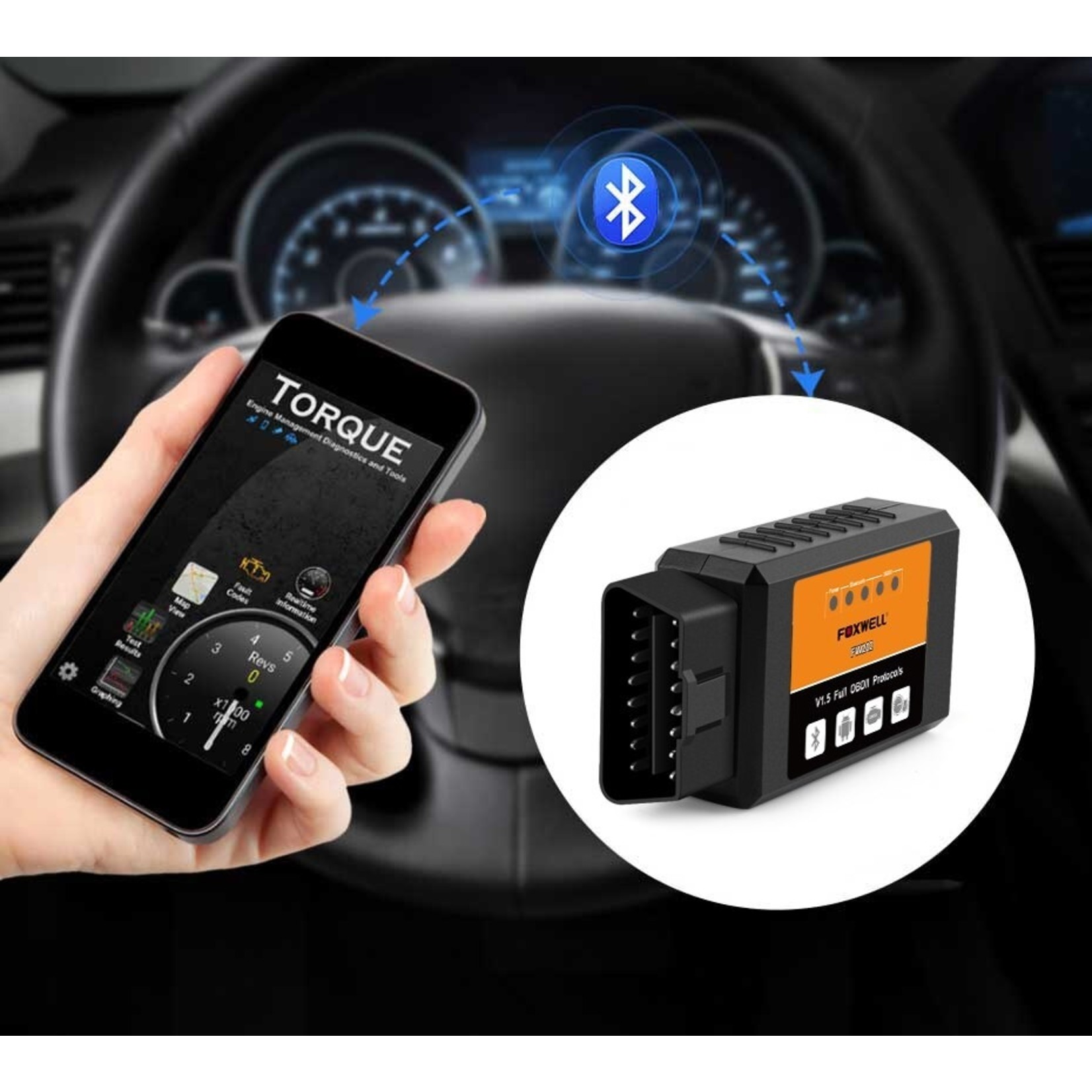 Foxwell FOXWELL OBD2 WiFi ELM327 V 1.5 Scanner Auto OBDII-scantool voor IOS Android