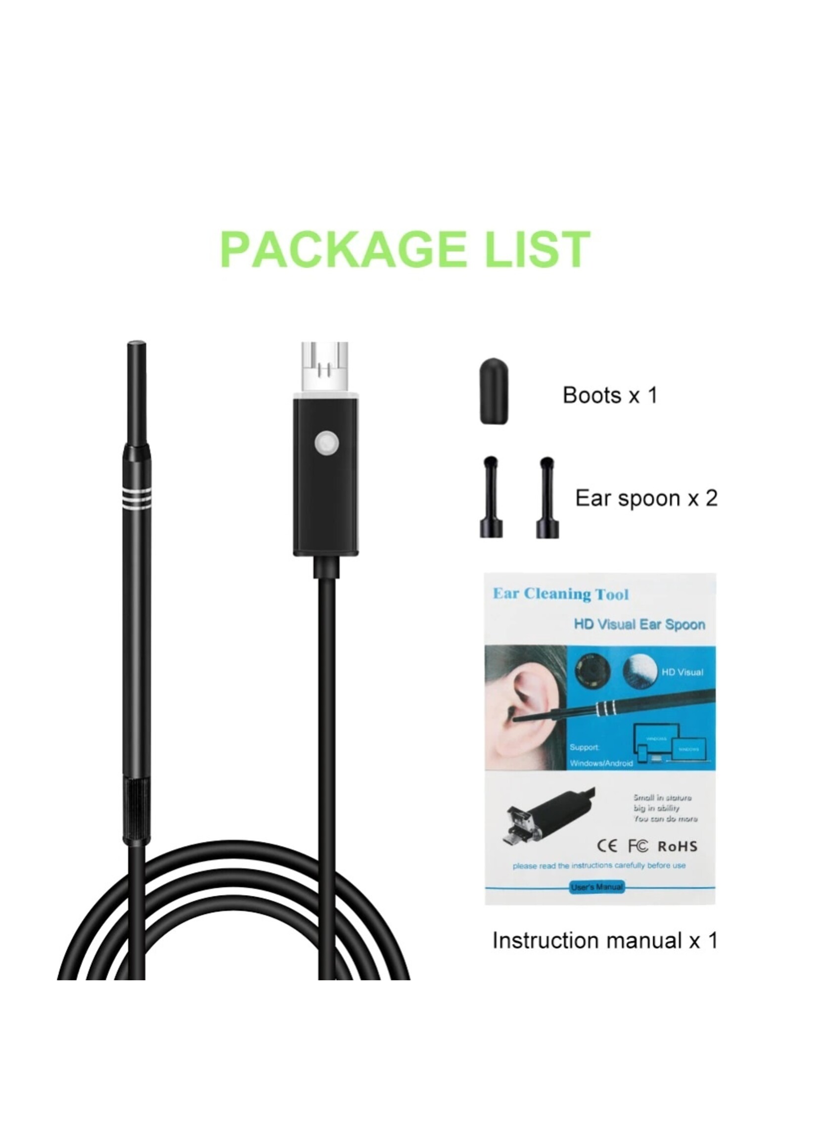 2-in-1 USB HD Visuele Oor Gezondheidszorg Schoonmaak Lepel Tool 5.5mm Multifunctionele Earpick Met Mini Camera endoscoop Voor Android