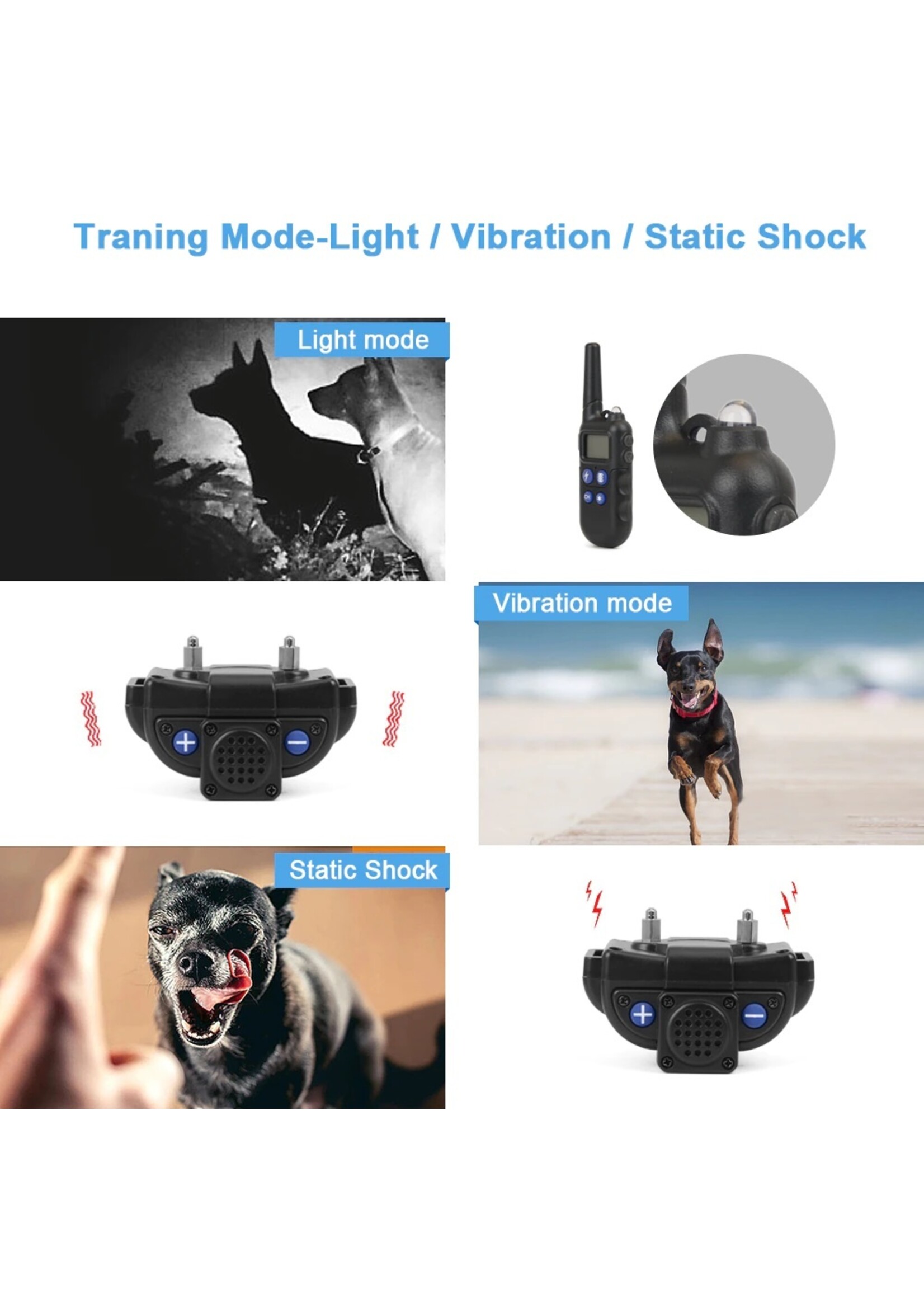 HE Products 500M hondentrainingshalsband met walkietalkie voor 3 Honden - Oplaadbare halsband voor honden - Halsband Modi Pieptoon Trillingen Schok - waterdichte trainingshalsband