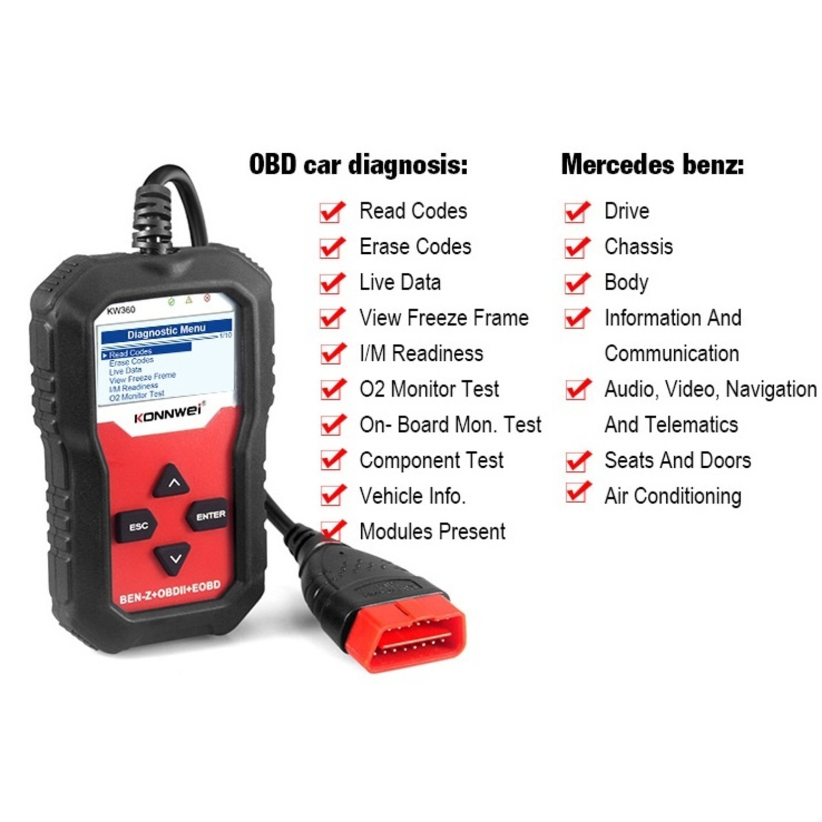 KONNWEI KONNWEI KW360 Mercedes Benz Full System + OBDII EOBD-scanner