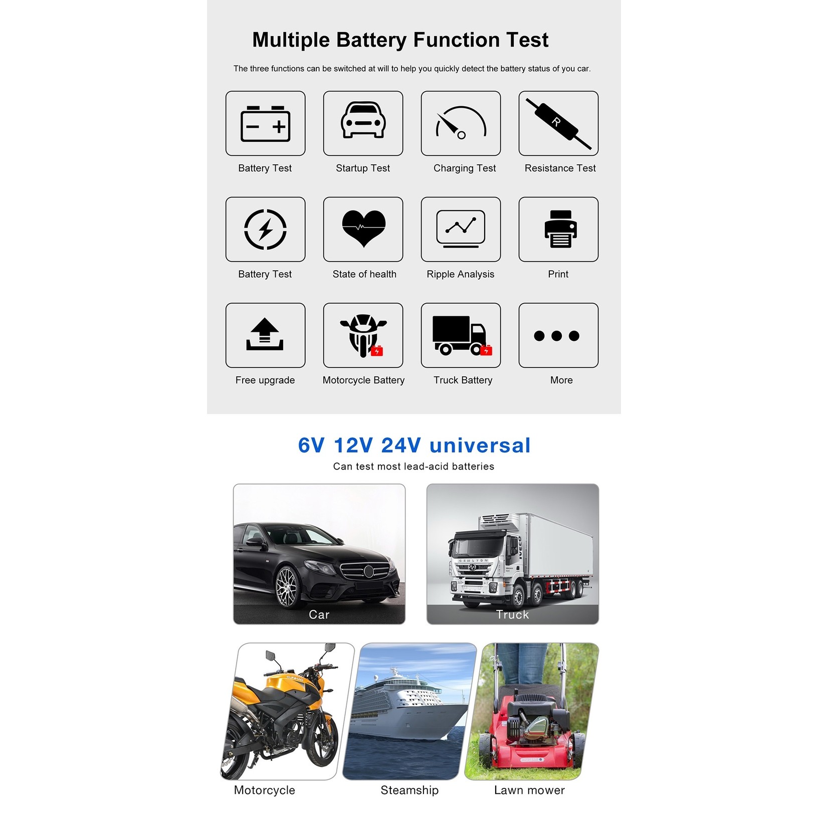 KONNWEI KONNWEI KW720 Automotive Batterij Check Machine Auto Batterij Tester Batterij Tester 6V 12V 24V