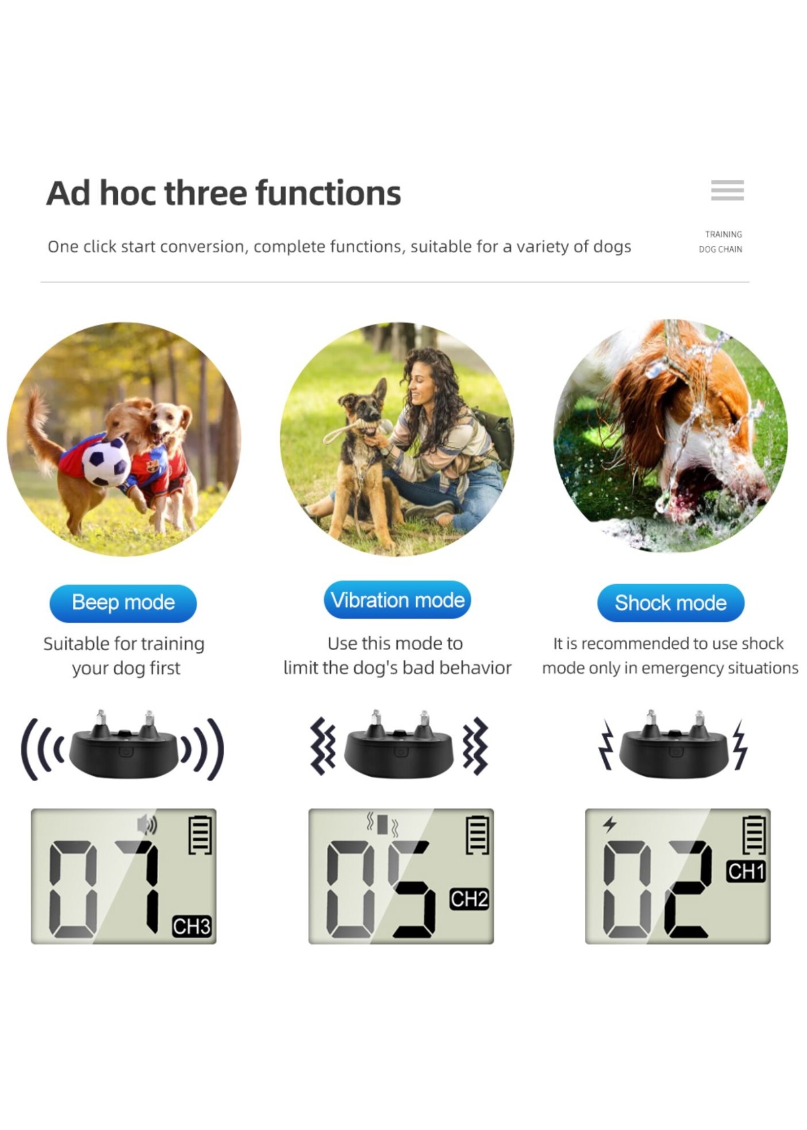 HE Products Waterdichte elektronische hondentrainer met afstandsbediening - Geen blaffende honden - trainingshalsband Externe hondentrainingshalsband Blafstopper
