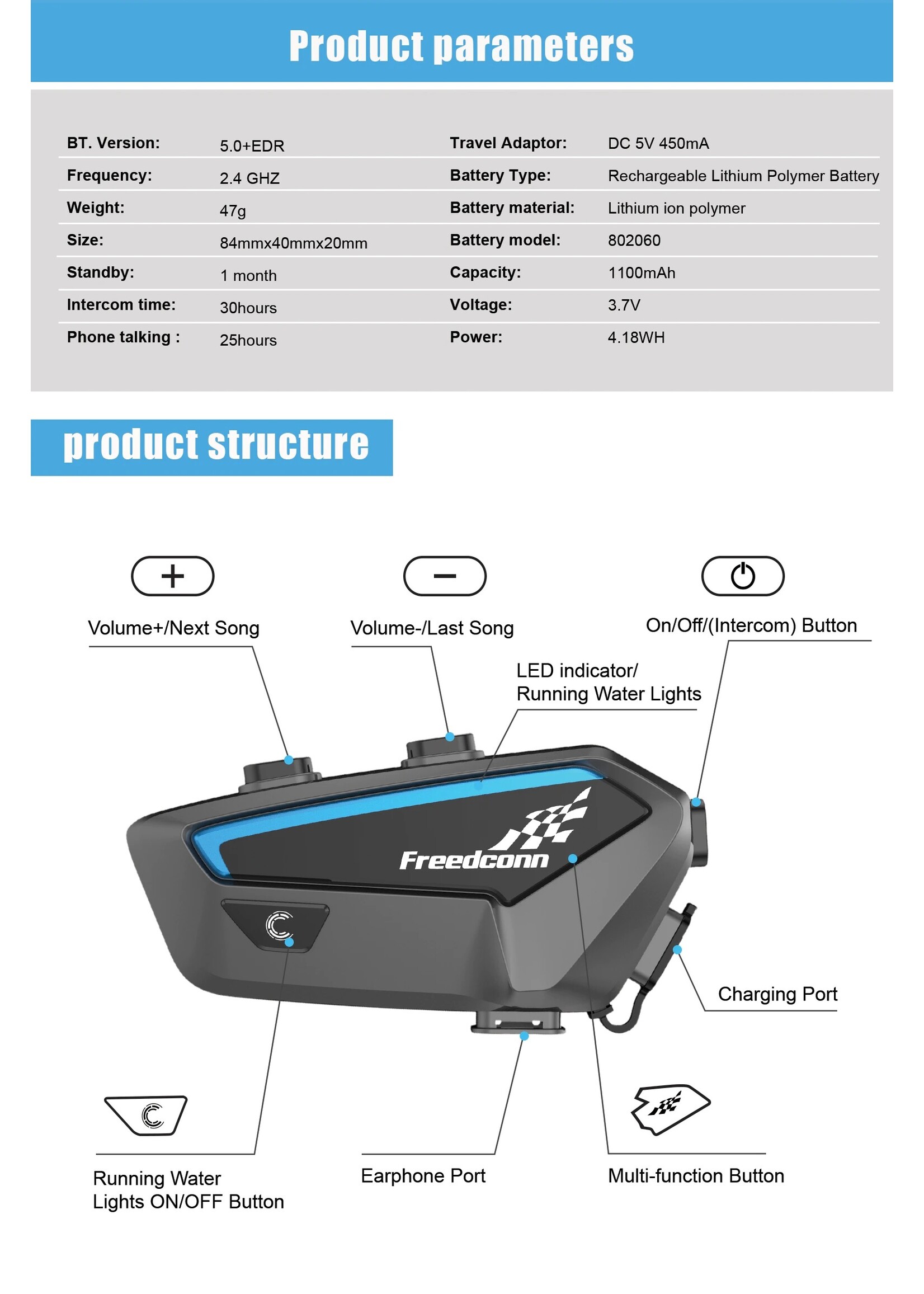 Freedconn Freedconn FX Motorfiets Intercom bluetooth Helm Motor helm motorfiets headset fiets BT 5.0 voor motorhelm communicatie set.