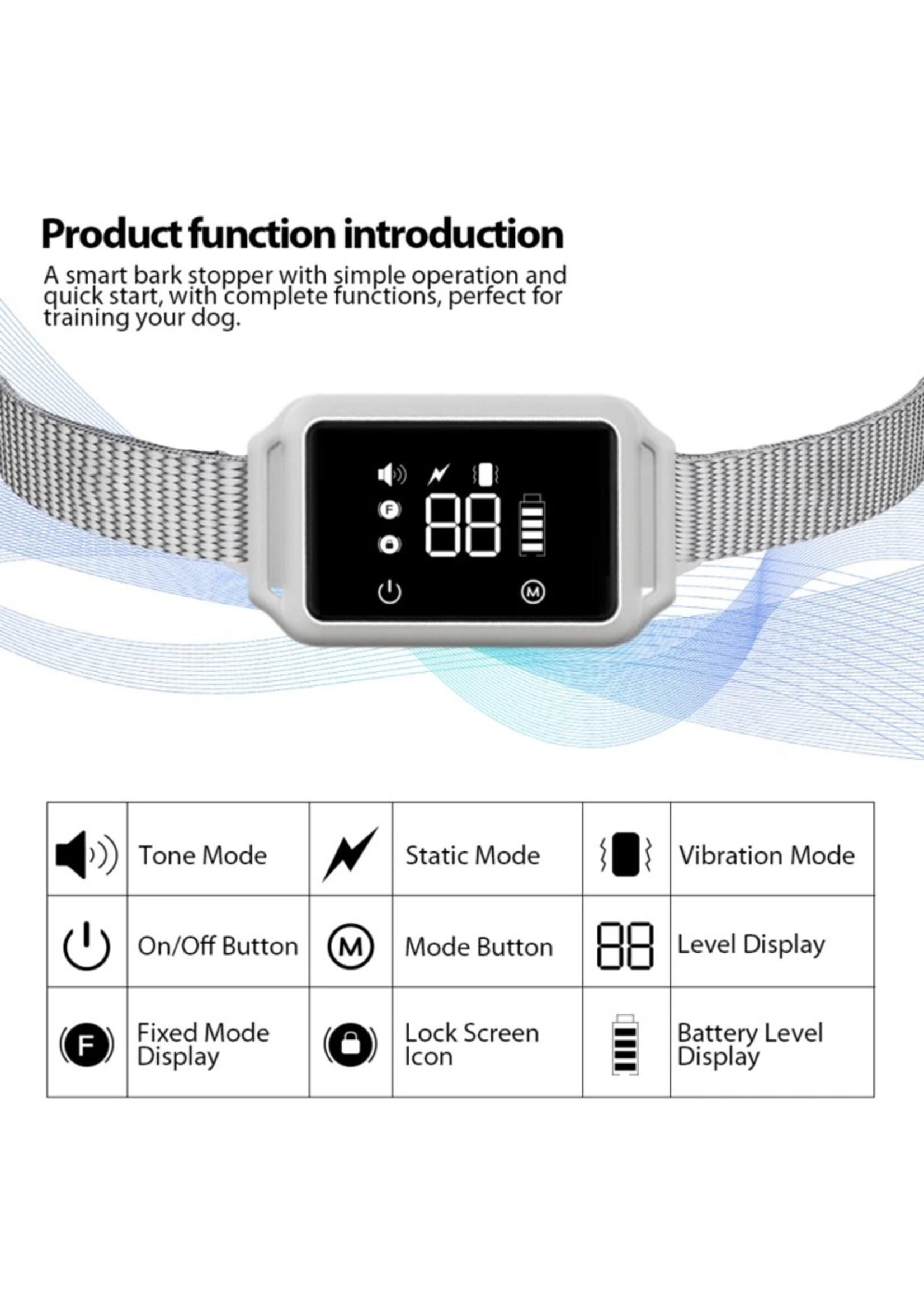 HE Products Honden Anti-blafhalsband USB Oplaadbare Anti-blaf Trainingshalsband IP68 Waterdicht en Stofdicht Magnetische Trainingshalsband B800C