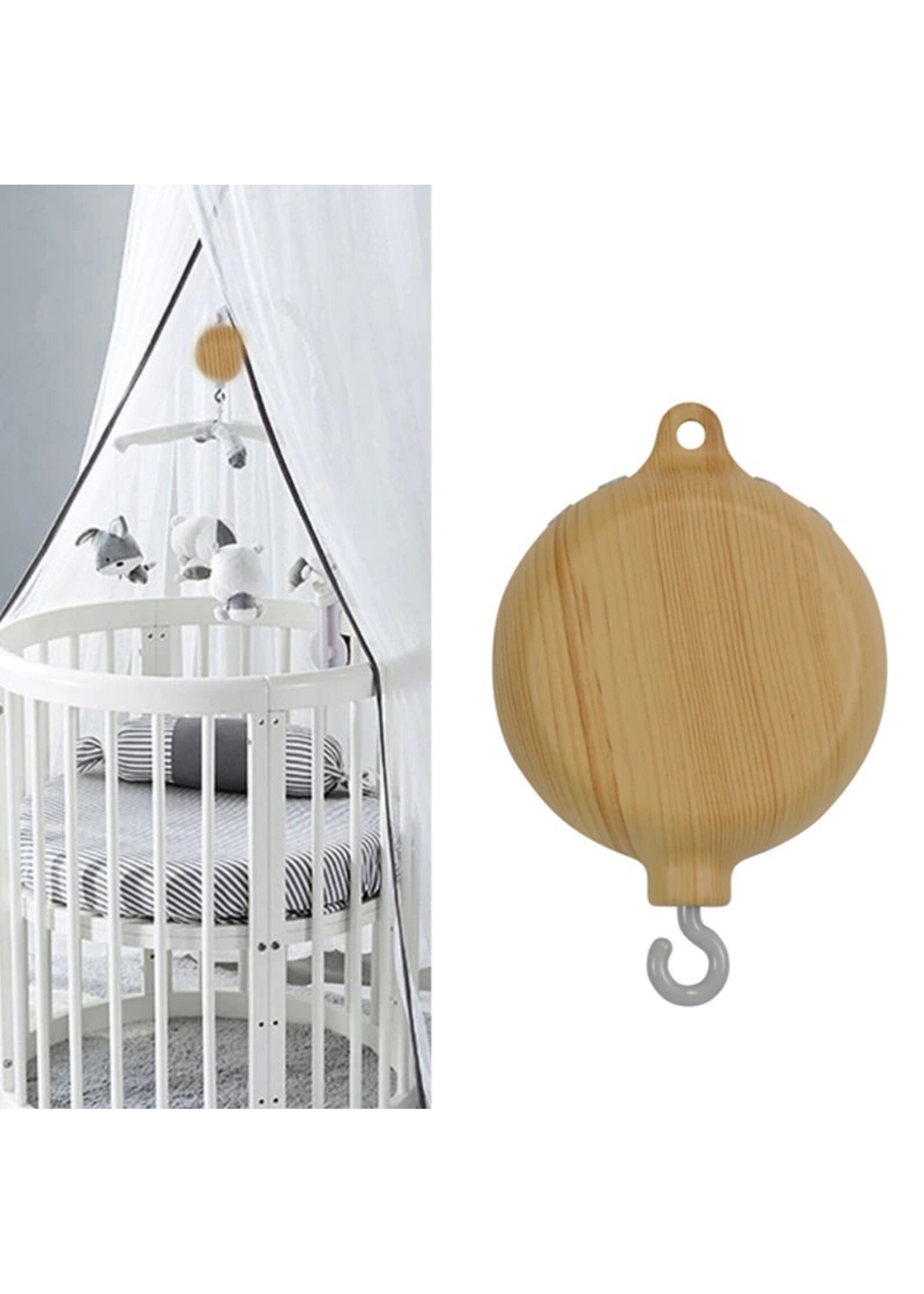 HE Products 35 nummers Baby Muziekdoos Houtnerf Roterende Mobiele Wieg Bed Beweging Mobiele Muzikale Pasgeboren Bel Wieg Houder Arm Beugel Rammelaar