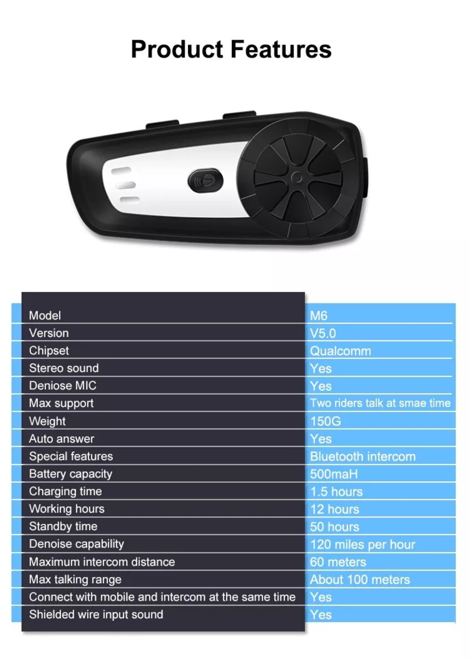 HE Products K3 Motorhelm BT headset intercom intercom - te verkrijgen in 3 verschillende kleuren.