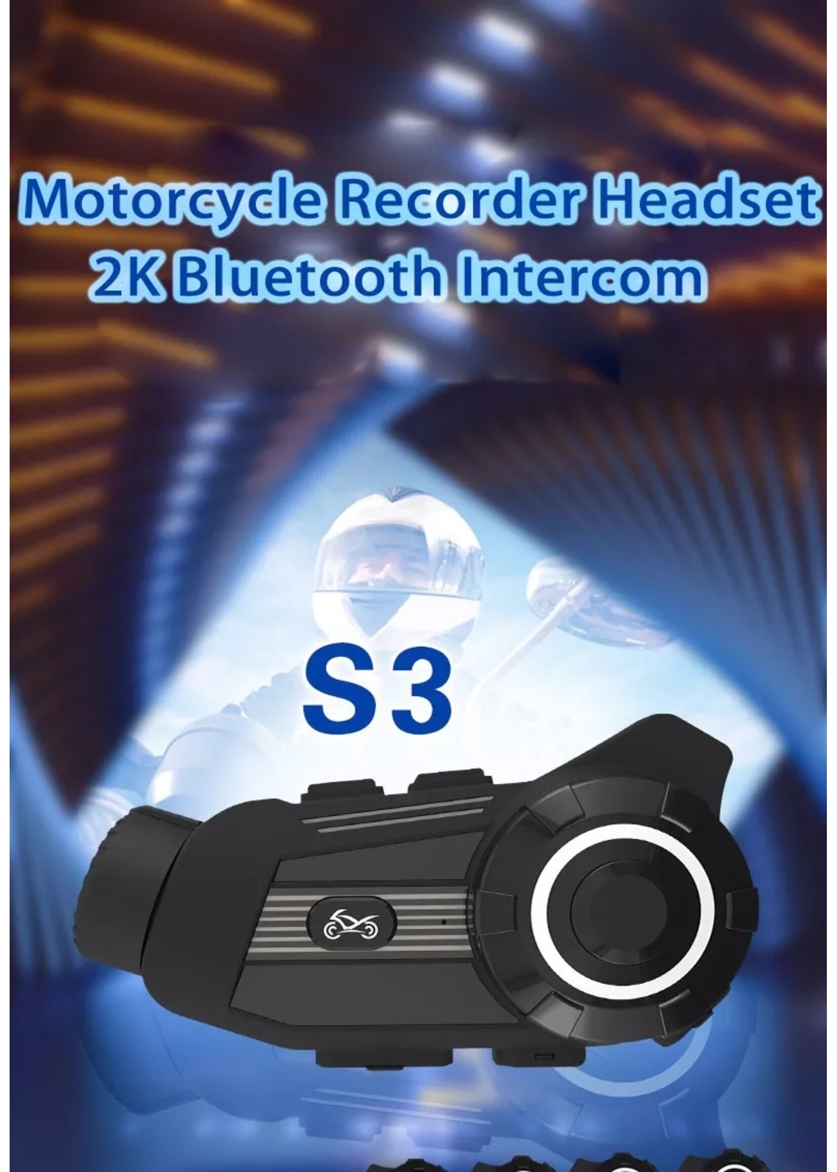 HE Products S3 Helm bluetooth intercom headset met 2K camerafunctie videorecorder van goede kwaliteit voor motorrijders