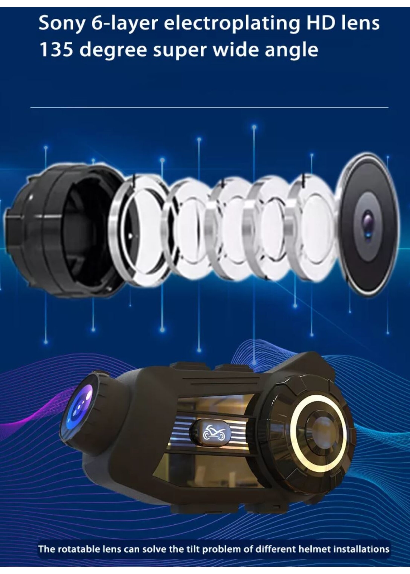 HE Products S3 Helm bluetooth intercom headset met 2K camerafunctie videorecorder van goede kwaliteit voor motorrijders