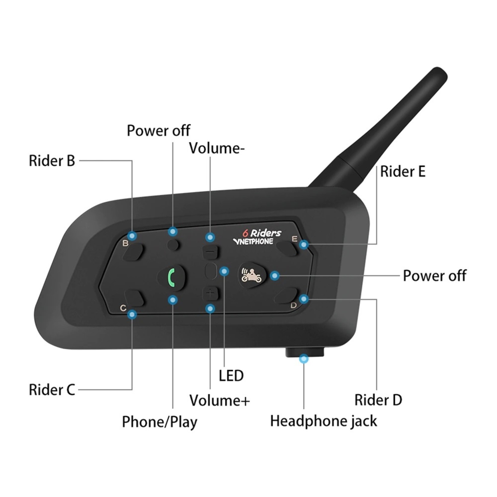 Vnetphone 1200 M Motorfiets Bluetooth Helm Intercom Voor 6 Rijders