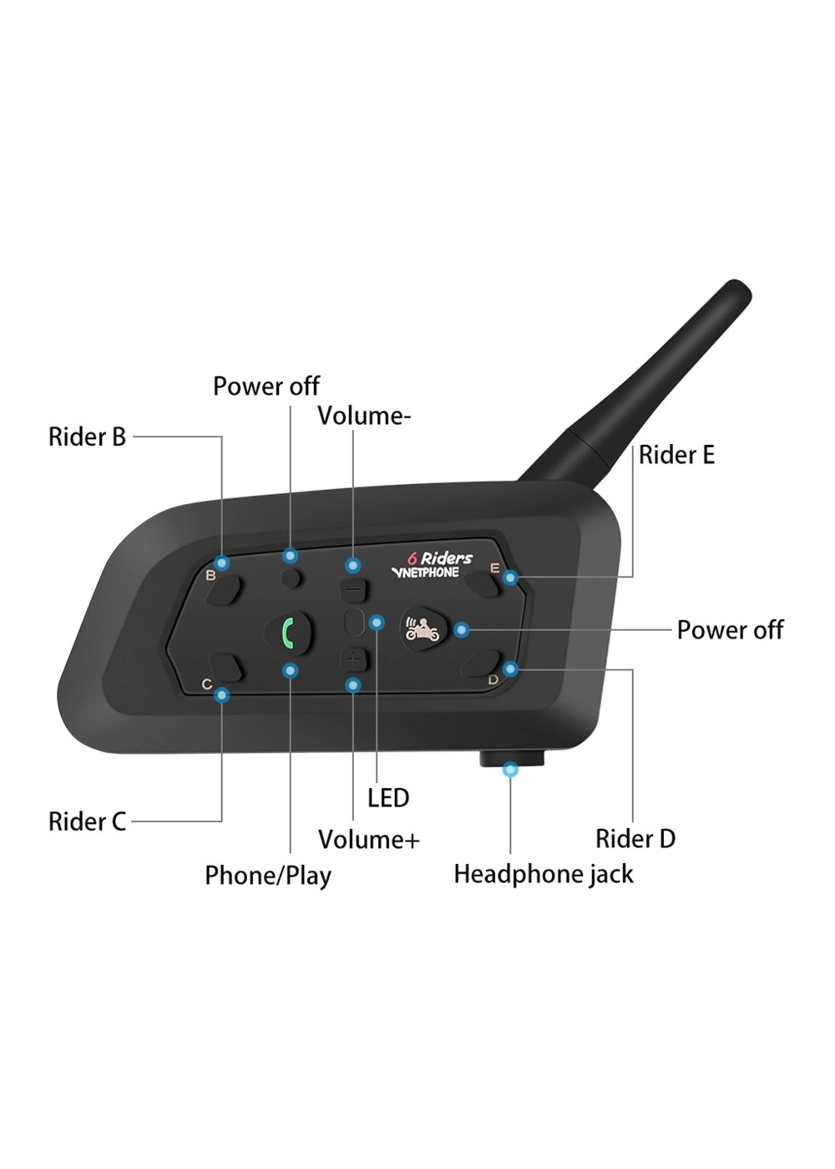 Vnetphone Vnetphone 1200 M Motorfiets Bluetooth Helm Intercom Voor 6 Rijders BT Draadloze Waterdichte Interphone Headsets MP3