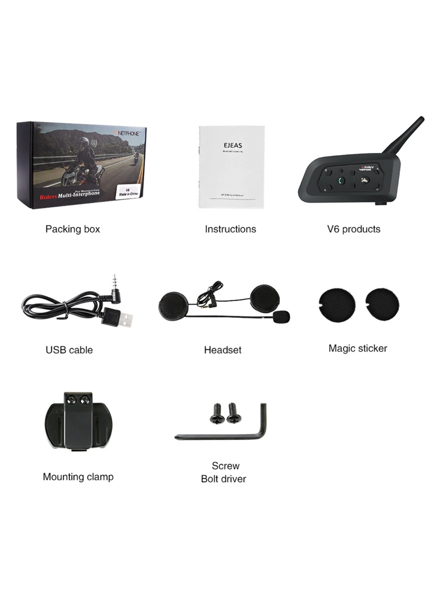 Vnetphone Vnetphone 1200 M Motorfiets Bluetooth Helm Intercom Voor 6 Rijders BT Draadloze Waterdichte Interphone Headsets MP3