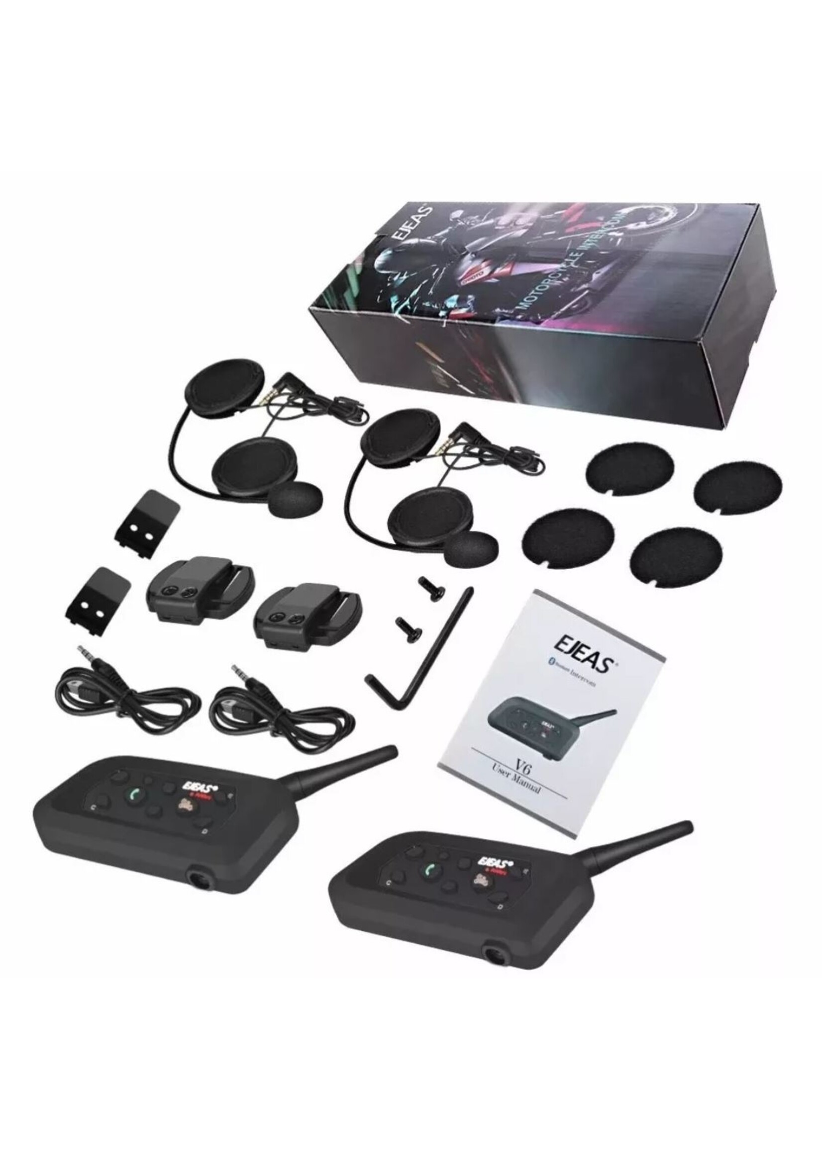 EJEAS Dubbele set EJEAS Waterproof V6 pro full duplex bluetooth helm intercom headset interphone voor motorfiets