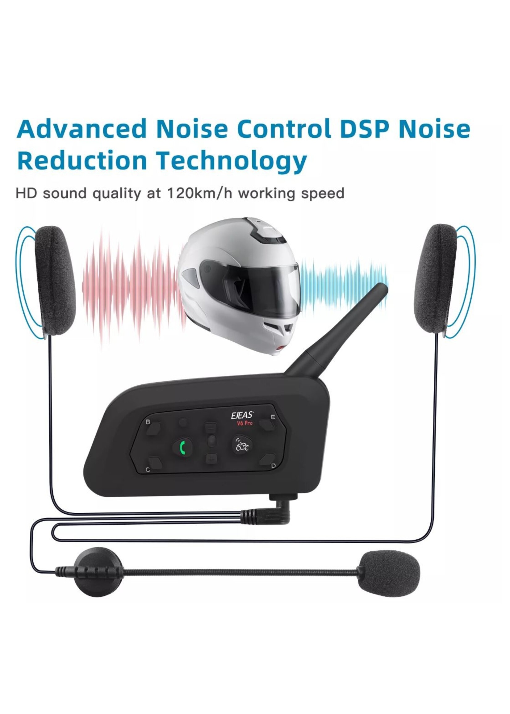 EJEAS Dubbele set EJEAS Waterproof V6 pro full duplex bluetooth helm intercom headset interphone voor motorfiets