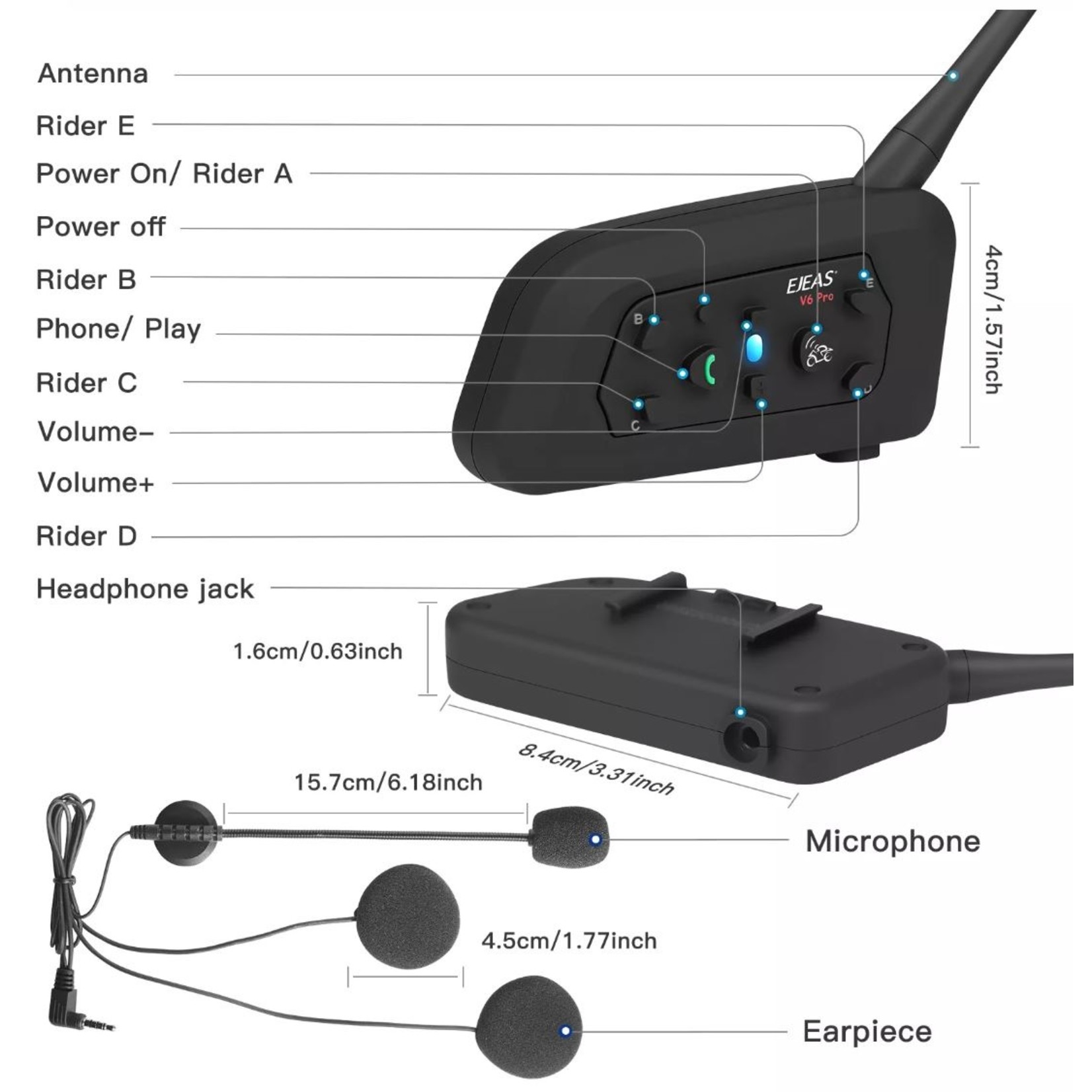 EJEAS Dubbele set EJEAS Waterproof V6 pro full duplex bluetooth helm intercom headset interphone voor motorfiets