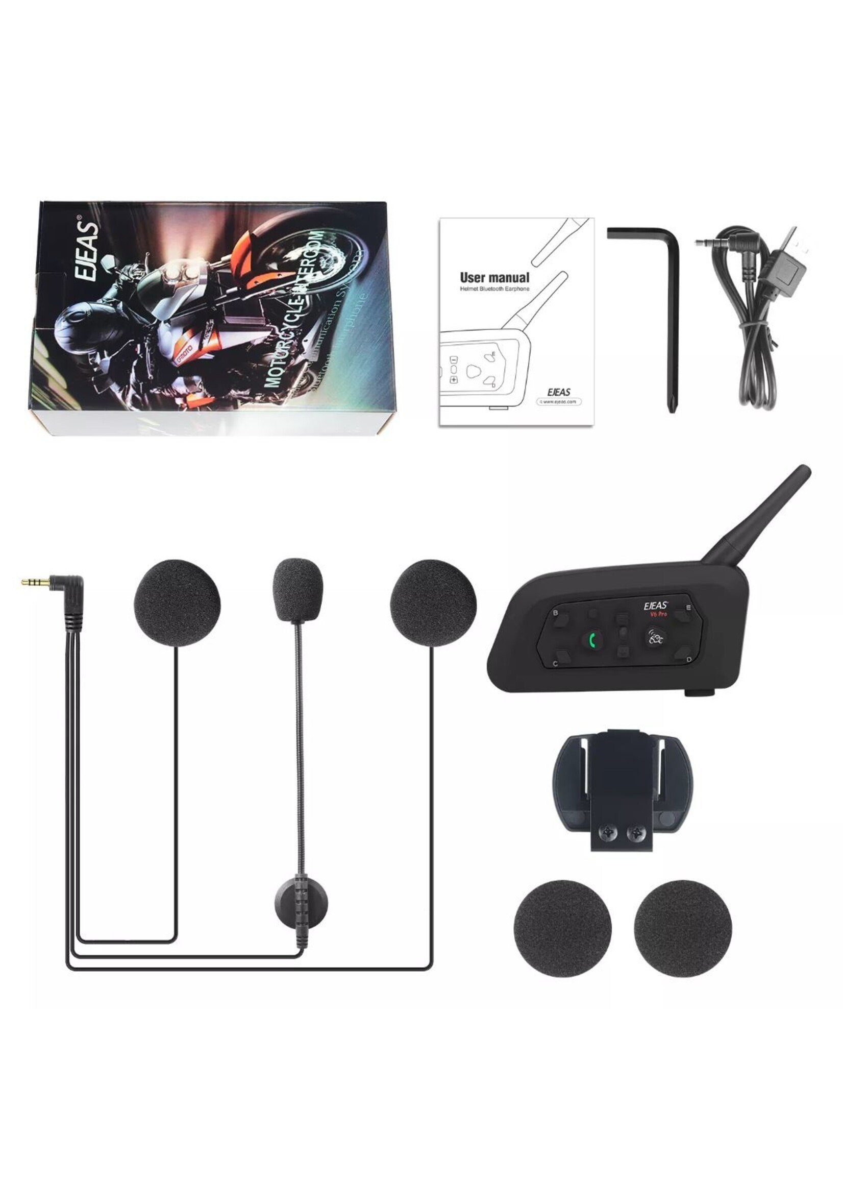EJEAS Dubbele set EJEAS Waterproof V6 pro full duplex bluetooth helm intercom headset interphone voor motorfiets