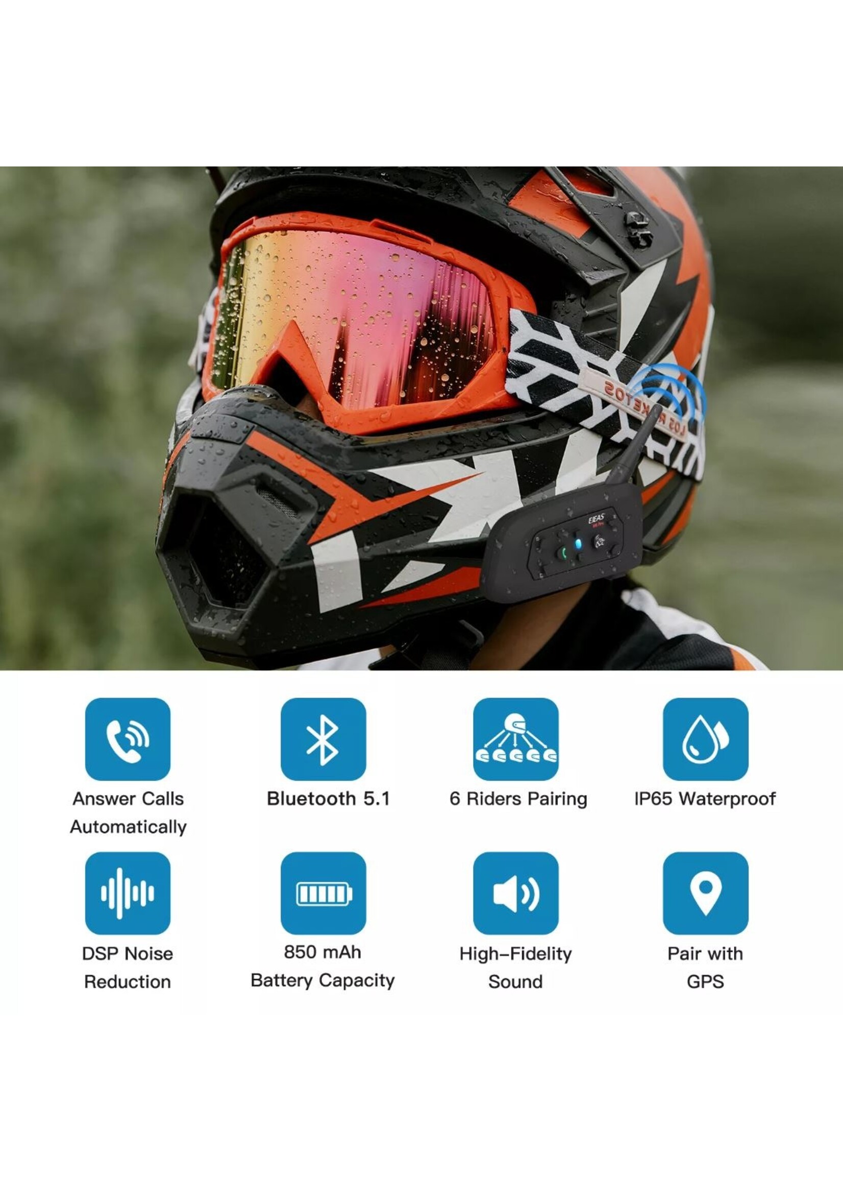 EJEAS Dubbele set EJEAS Waterproof V6 pro full duplex bluetooth helm intercom headset interphone voor motorfiets