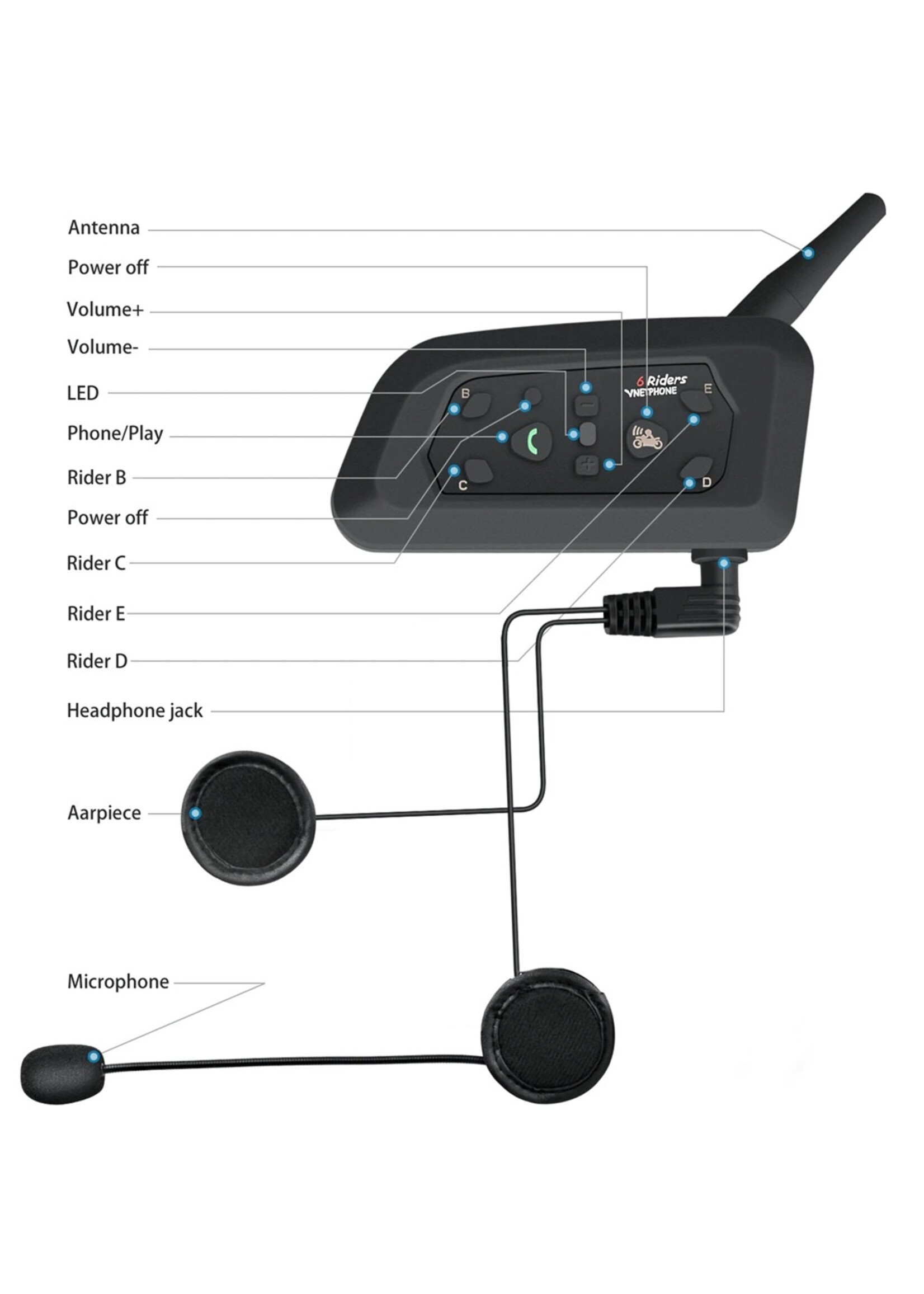 Vnetphone Dubbele Zet Vnetphone 1200 M Motorfiets Bluetooth Helm Intercom Voor 6 Rijders BT Draadloze Waterdichte Interphone Headsets MP3