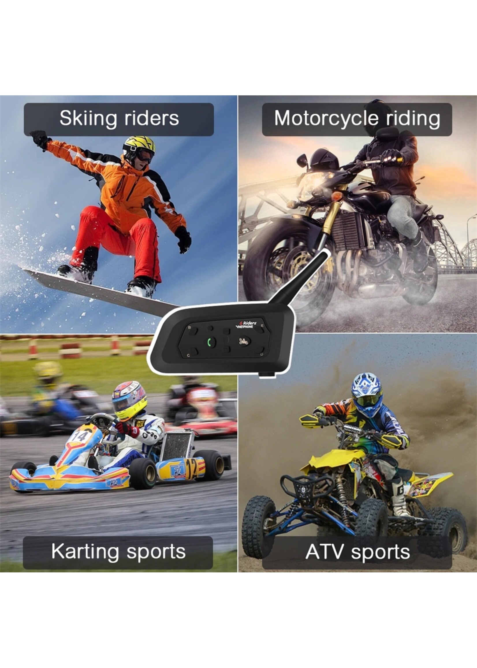 Vnetphone Dubbele Zet Vnetphone 1200 M Motorfiets Bluetooth Helm Intercom Voor 6 Rijders BT Draadloze Waterdichte Interphone Headsets MP3