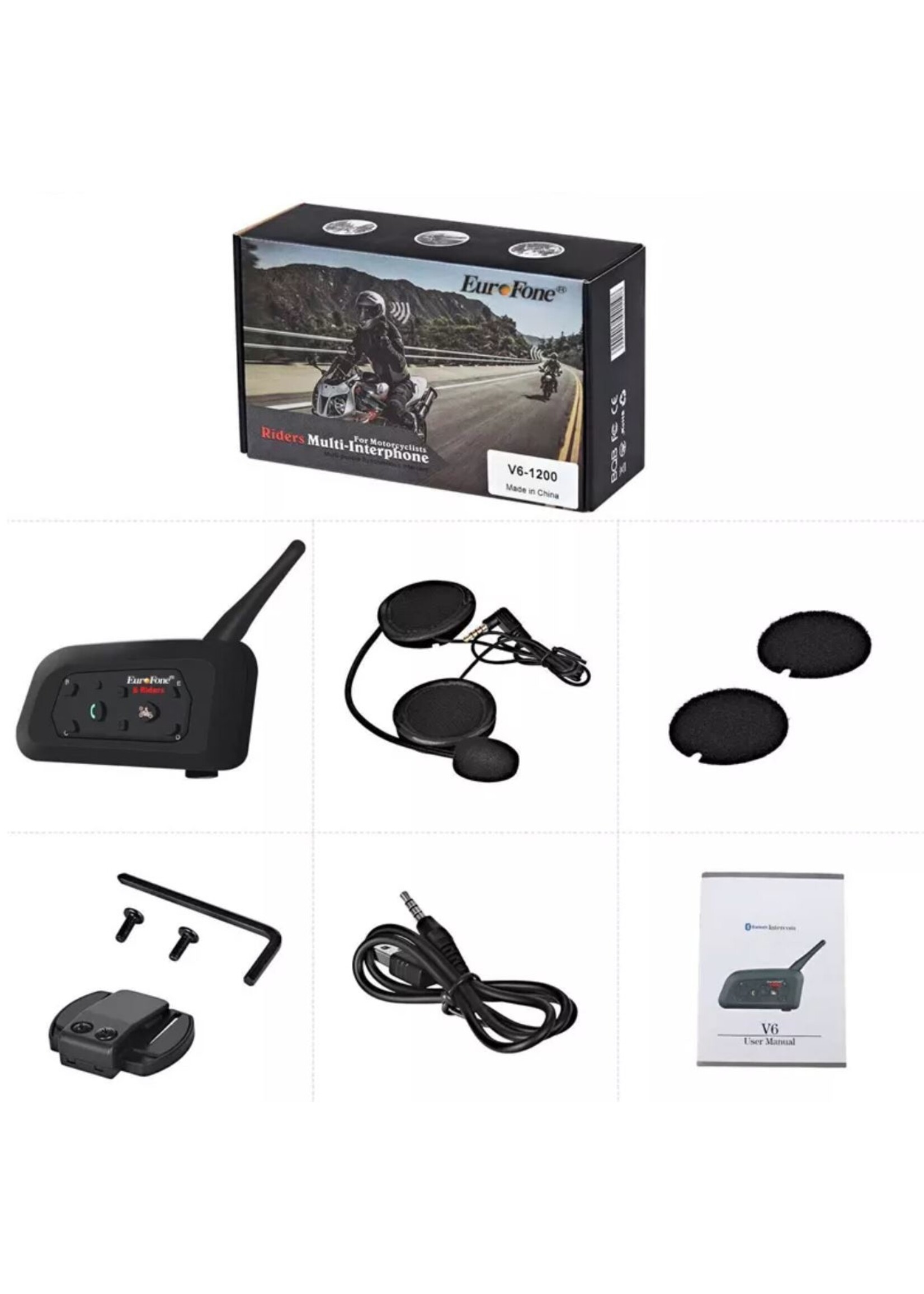 Eurofone Eurofone 6 Riders 1200M BT Bluetooth Interphone Motorhelm Intercom