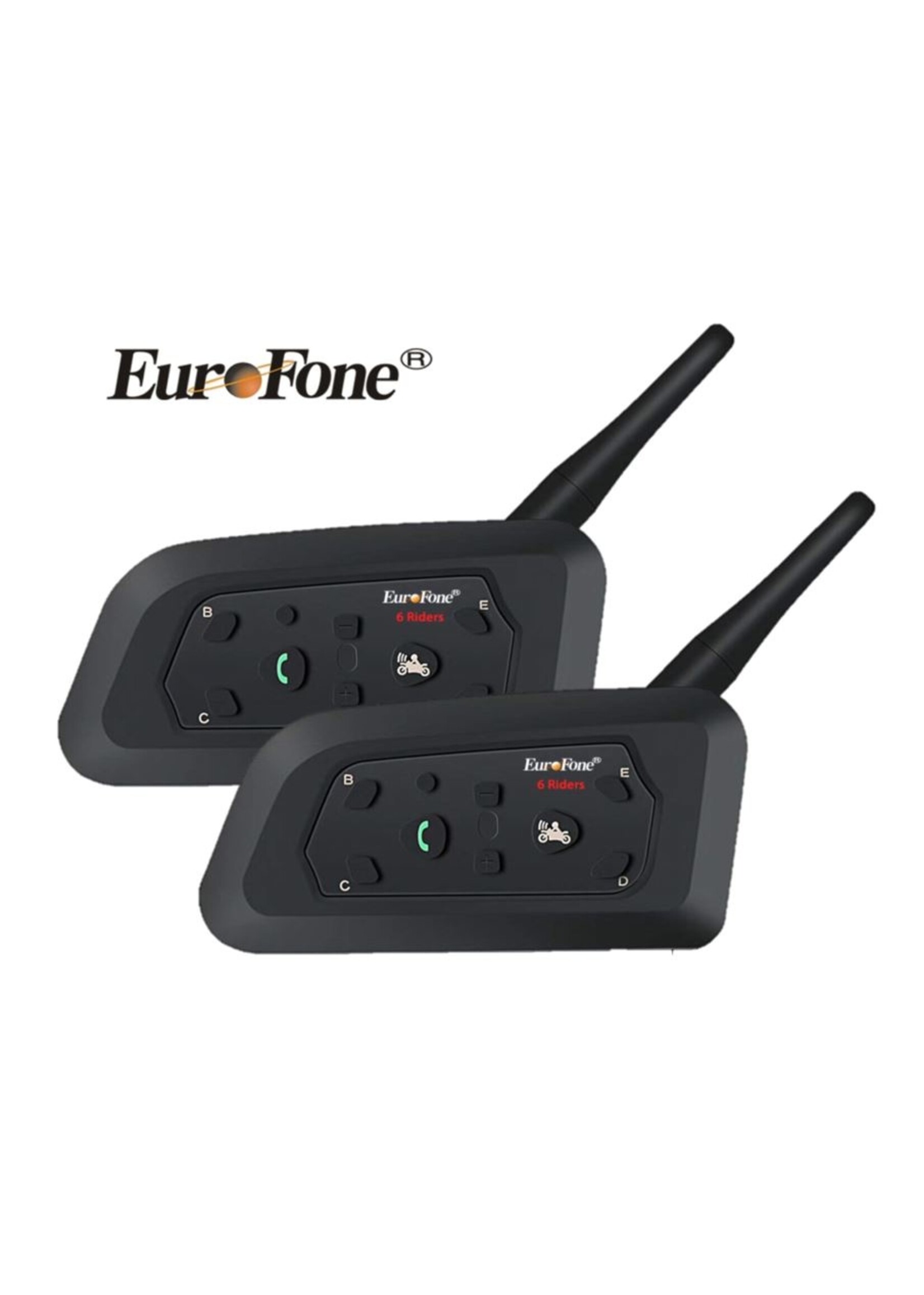 Eurofone Dubbele zet Eurofone 6 Riders 1200M BT Bluetooth Interphone Motorhelm Intercom